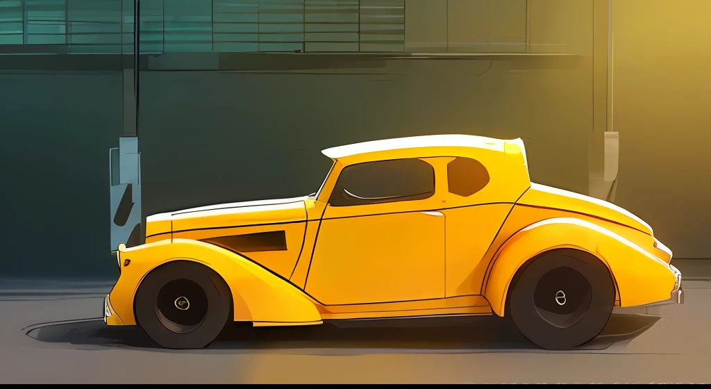 a yellow hot rod, sunbeams, natural lighting, by samdoesarts