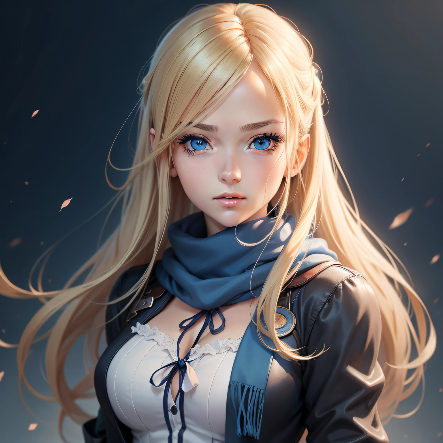 anime, girl, blue eyes, blonde, blue scarf, blue eyes, blue eyes, blue eyes, blue eyes, blue eyes, blue eyes, blue eyes, beautiful anime portrait, stunning anime face portrait, detailed digital anime art, beautiful anime girl, beautiful anime face, a portrait of a blue eye girl, detailed portrait of anime girl, digital anime art