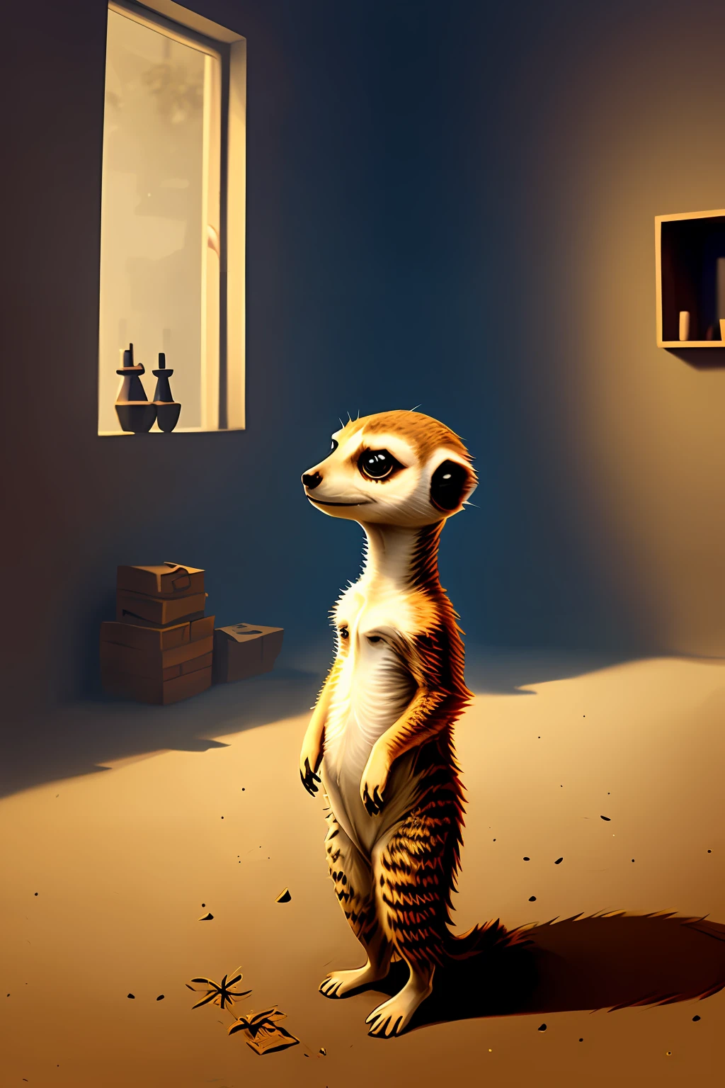 Standing Meerkat、illustratio、graphic、cute little、high-level image quality、overall、One horse、a cool、Slimed、Game-like、