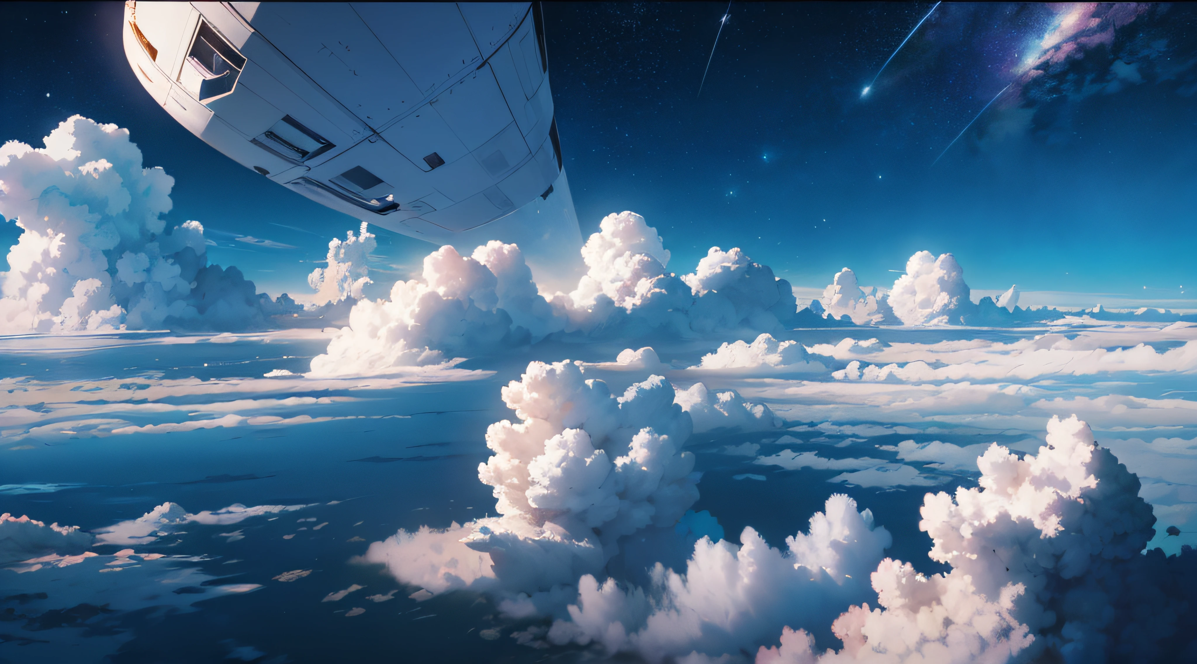 blue-sky, Skysky, Above the clouds, The landscape, A high resolution, (tmasterpiece: 1.4), ultra-detailliert, Girl in the distance, the space, afloat, ,(best qualtiy),8K, ((tmasterpiece)) --v 6