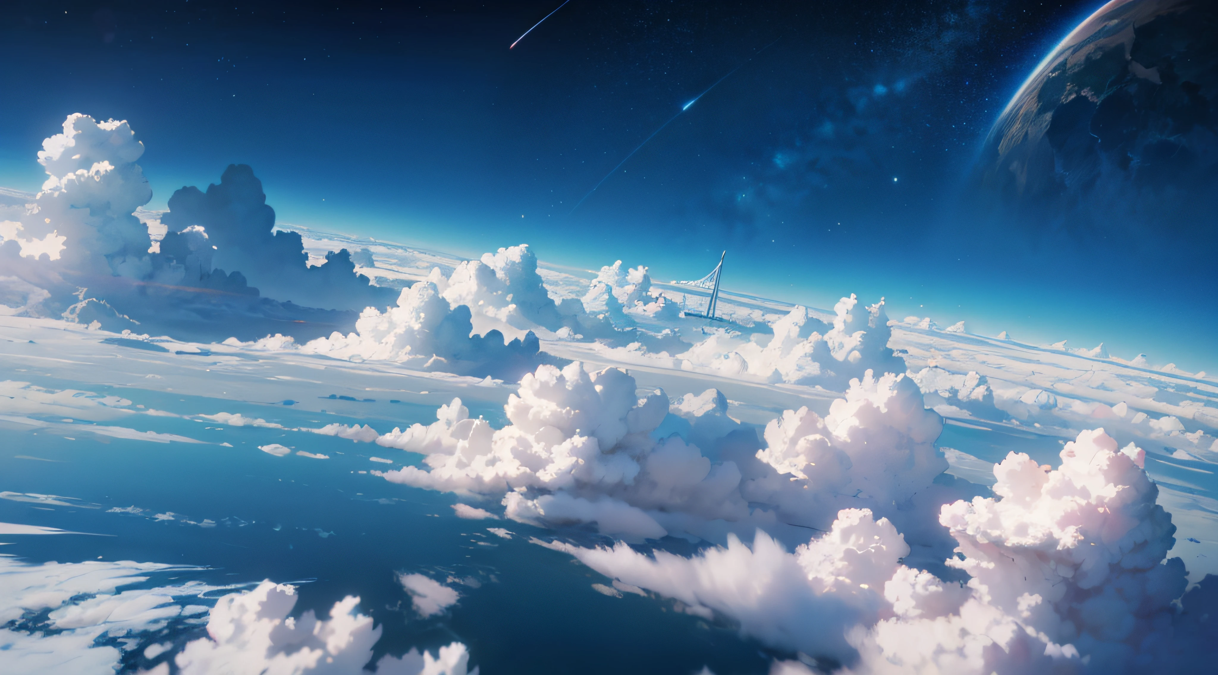 blue-sky, Skysky, Above the clouds, The landscape, A high resolution, (tmasterpiece: 1.4), ultra-detailliert, Girl in the distance, the space, afloat, ,(best qualtiy),8K, ((tmasterpiece)) --v 6