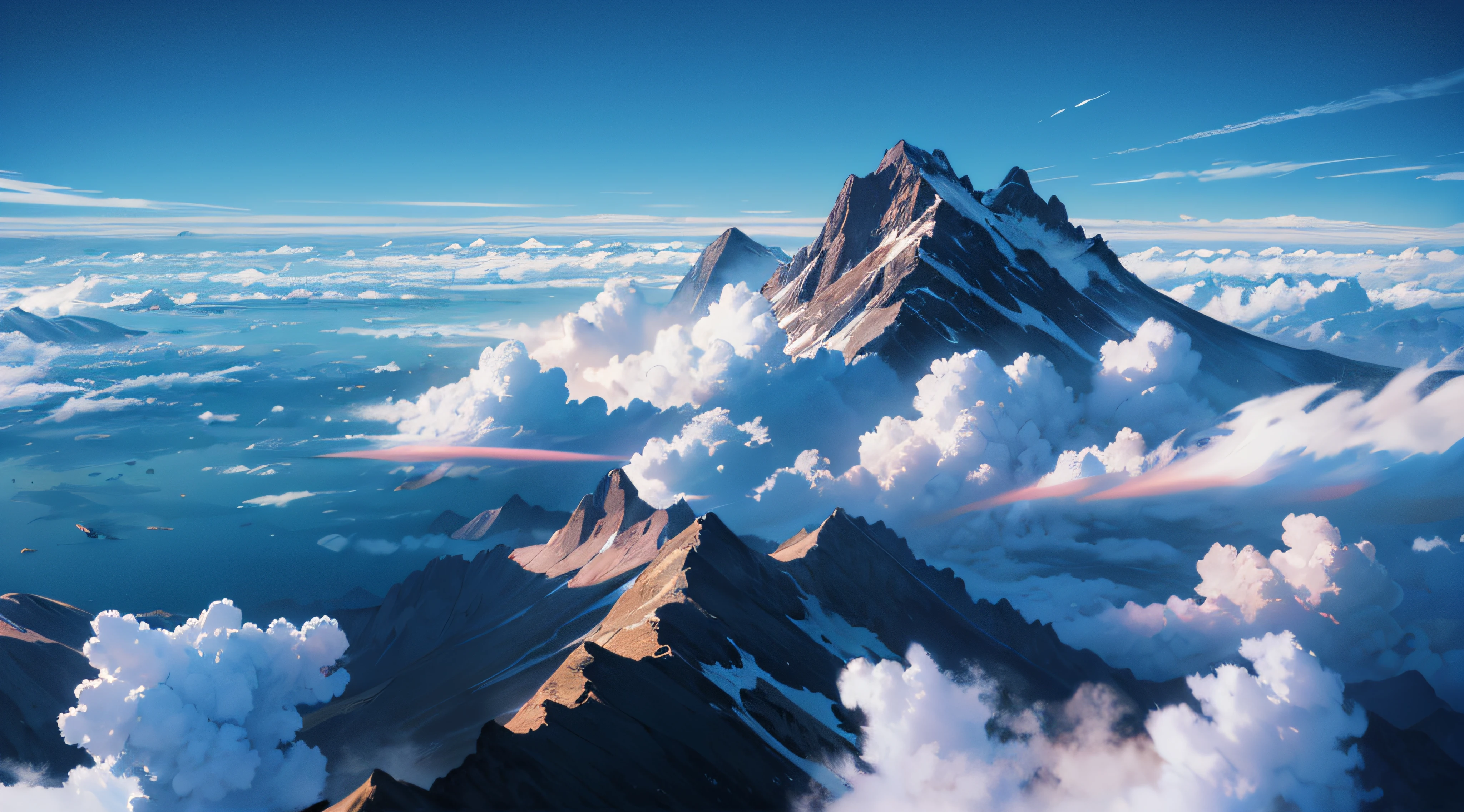 blue-sky, Skysky, Above the clouds, The landscape, A high resolution, (tmasterpiece: 1.4), ultra-detailliert, Girl in the distance, the space, afloat, ,(best qualtiy),8K, ((tmasterpiece)) --v 6