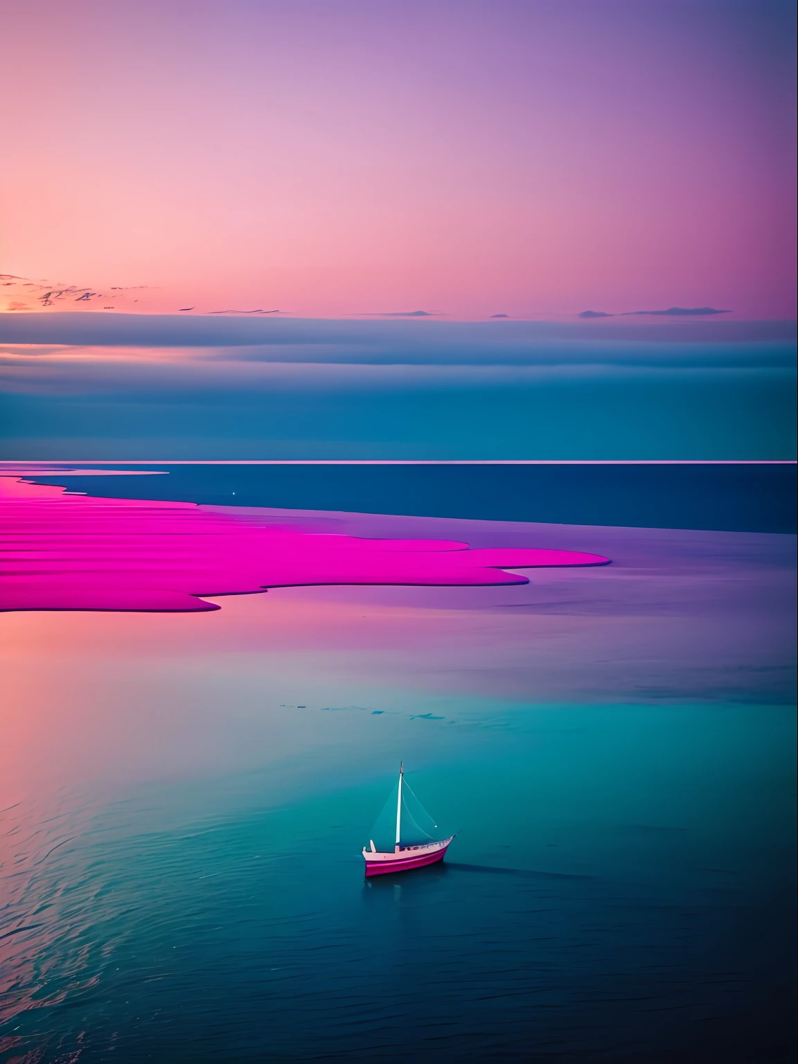 There is a man on the water on the shore who is on board, inspired by Scarlett Hooft Graafland, looking out at a pink ocean, author：Scarlett Hooft Glavland, author：Ibrahim Mott, breathtaking shot, amazing color photograph, unsplash contest winning photo, an absurdly beautiful, breathtaking composition, unsplash photo contest winner, drone photography, prize winning color photo