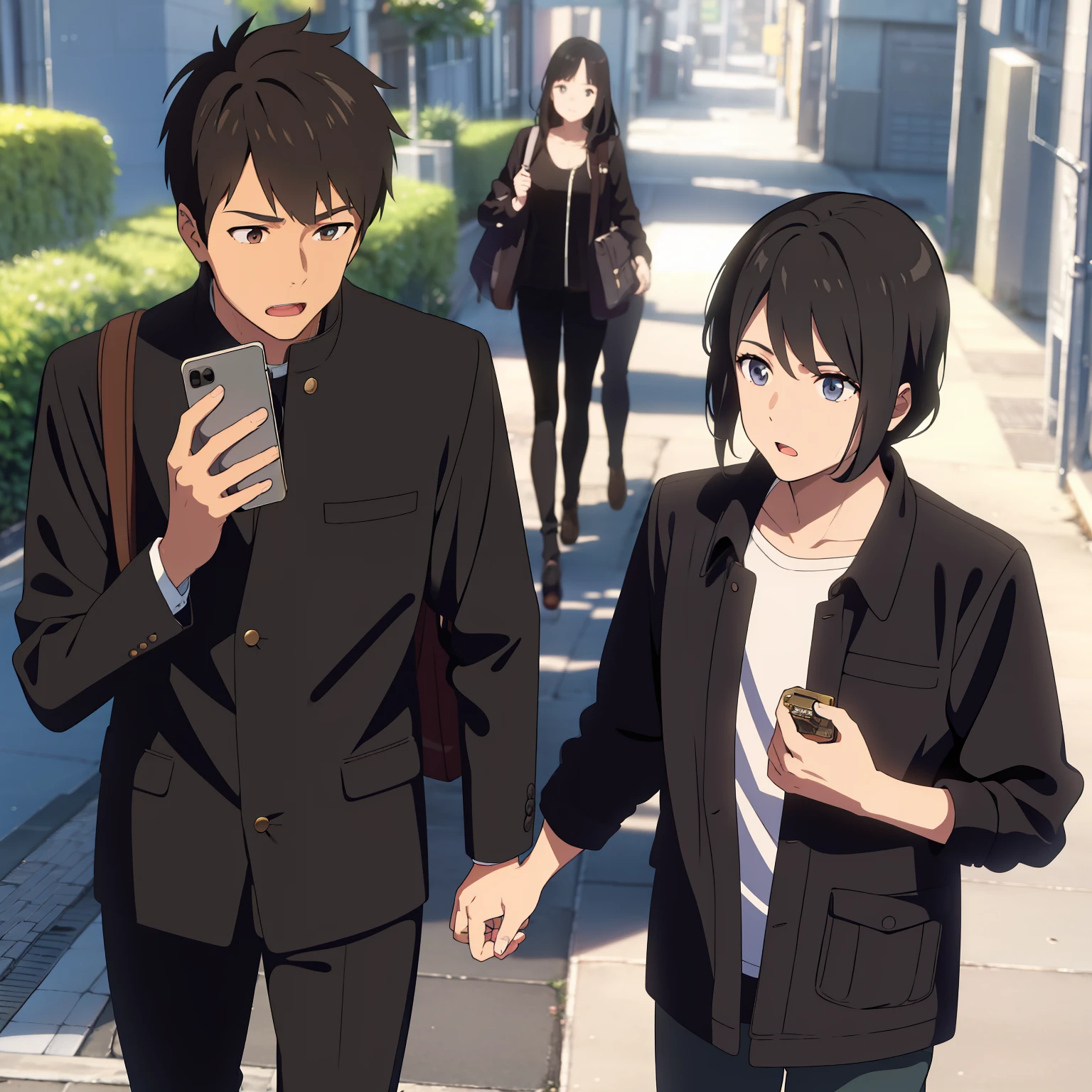 （20-year-old boys），（Black hair），Face the lens，On the street，（Darker skin）Open your mouth to speak