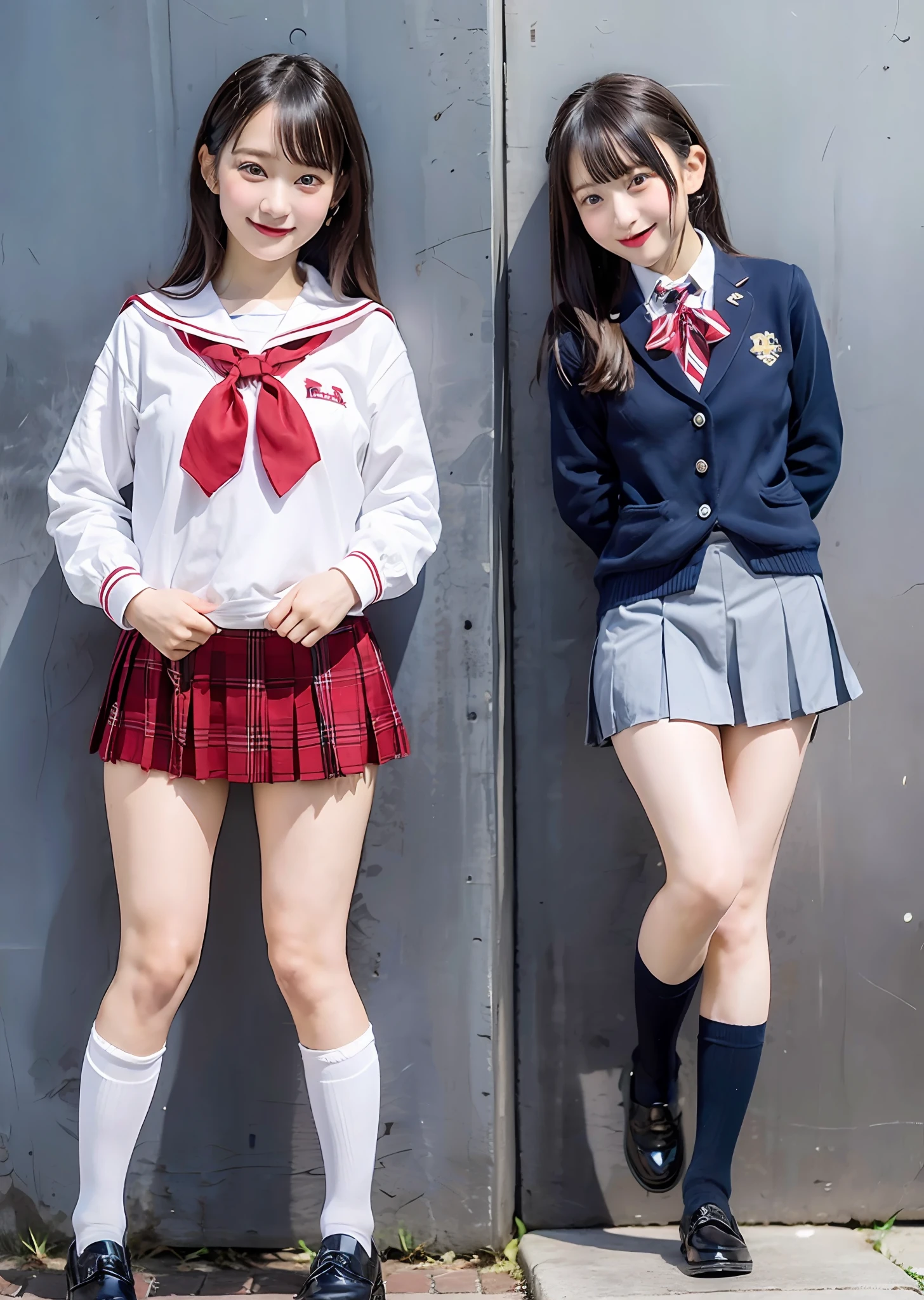 Miniskirt Uniform、hi-school girl、18year old、Navy blue high socks