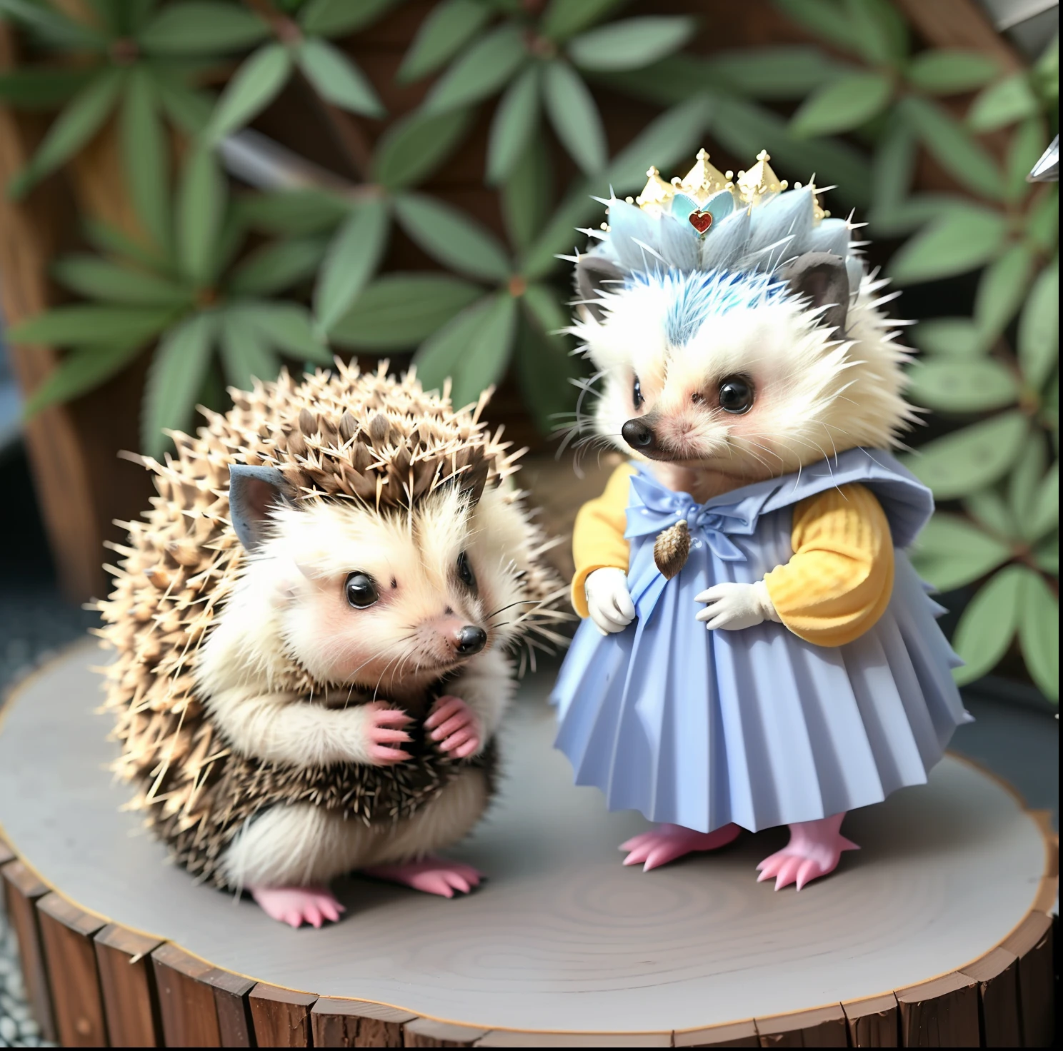 On the wooden terrace there is a small hedge, Hedgehog, anthropomorphic hedgehog, Smart Hedgehog, hedgehog magus, anthropomorphic blue hedgehog, Intelligent Hedgehog, Cute lonely animal, Spits, Hedgehog with glasses, r/AW, Wearing a prickly, Spotted ultra realistic, Cute fluffy needs your help, beautiful animal pearl queen