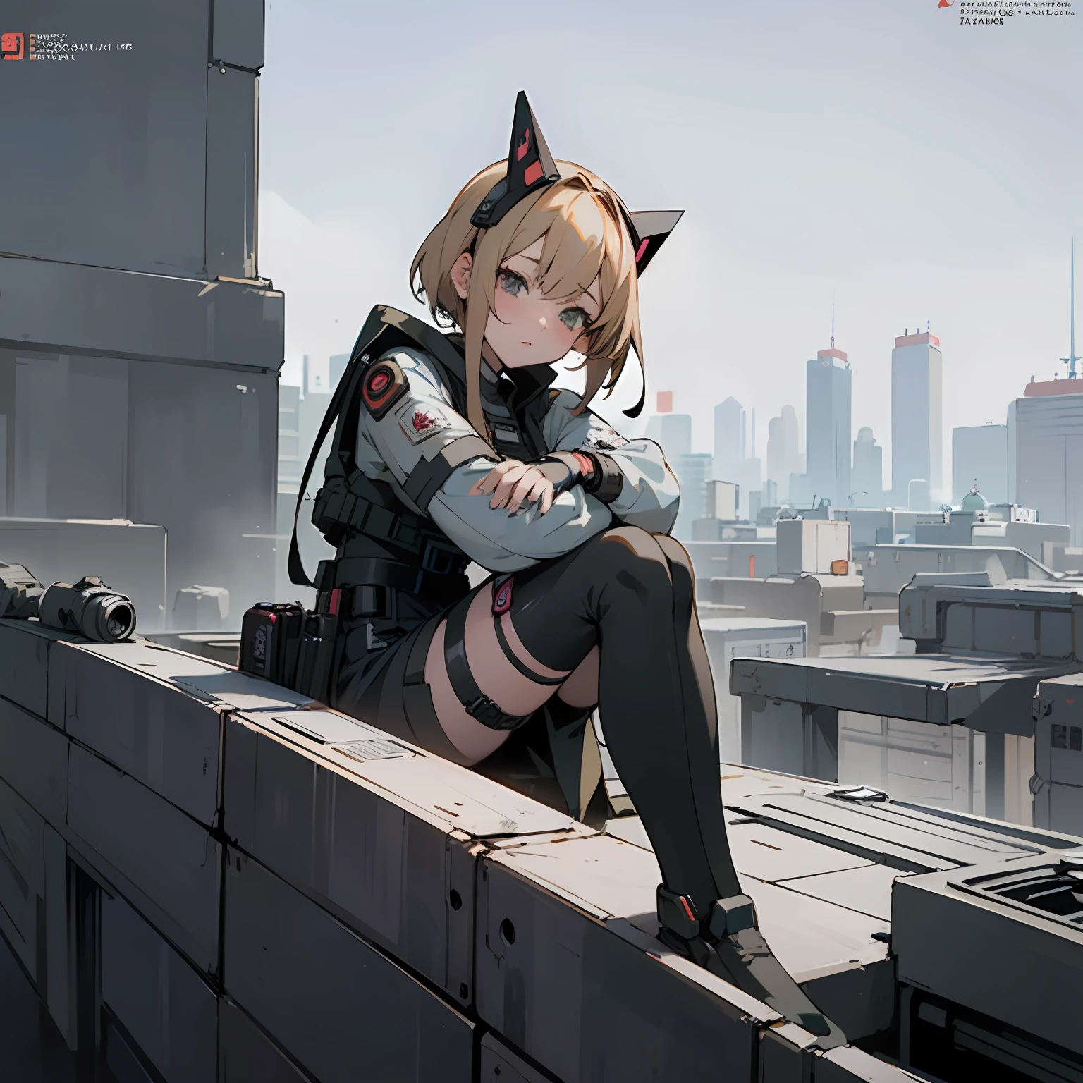 Anime girl sitting on rooftop，With a camera and a drone, Digital cyberpunk anime art, mechanized soldier girl, resting after a hard mission, Guviz-style artwork, digitl cyberpunk - anime art, E-Girl, e - girl, style of anime4 K, cyberpunk anime girl, Best anime 4k konachan wallpaper, Digital anime illustration