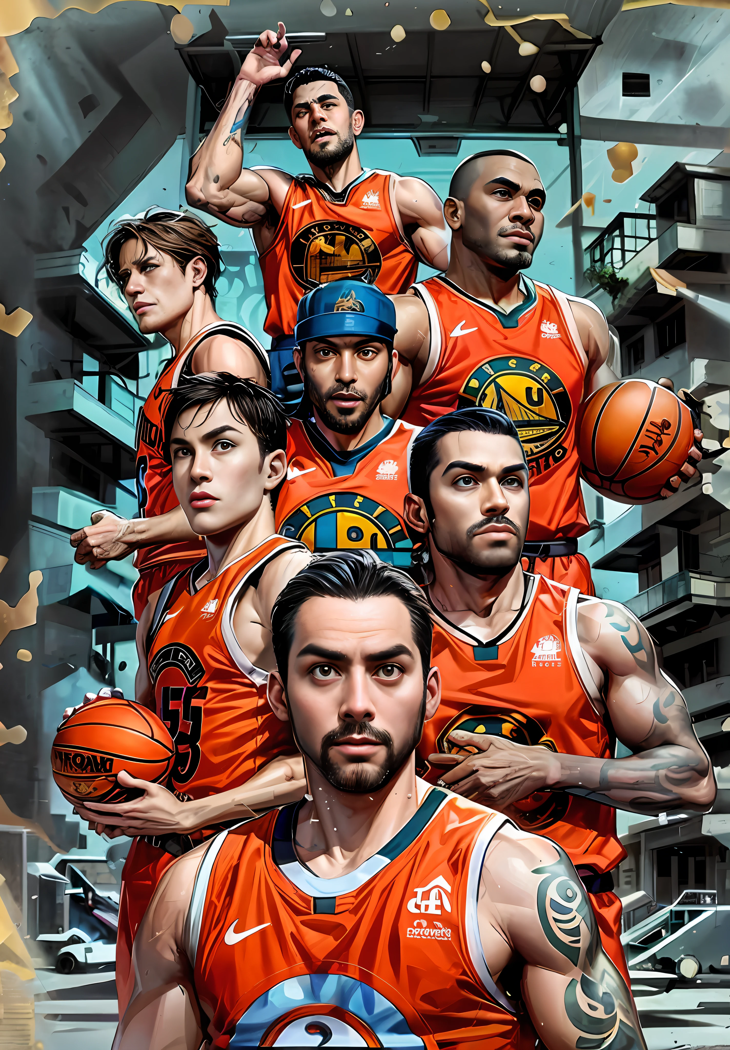 There are a lot of basketball players posing for photos together, warriors fan art, author：Eddie Mendoza, author：Ignacio Zuloaga, Wallpaper phone, Official artwork, Wallpaper phone, promotional art, Official poster, offcial art, Fanart, official fanart, by Galen Dara, Poster illustration, clone, NBA, Raphaelites, alexey egorov, game poster, intense look