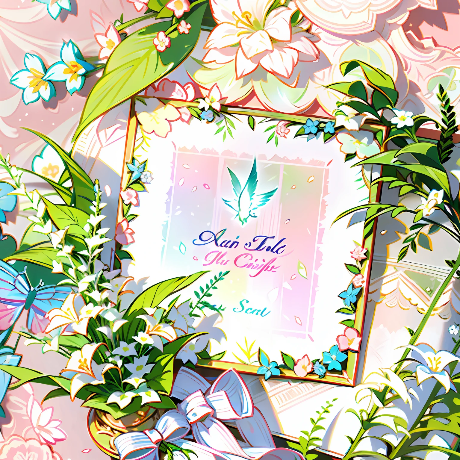 "A bouquet of flowers+8K high quality tropical flowers+Lace delicate+box+Romantic green combination of light green and pink+Green and pink elegance"Lace, High quality,Specimen paper , delicate garden on paper,, Light green and pink, romantic greenery, A plant, Green and pink with each other