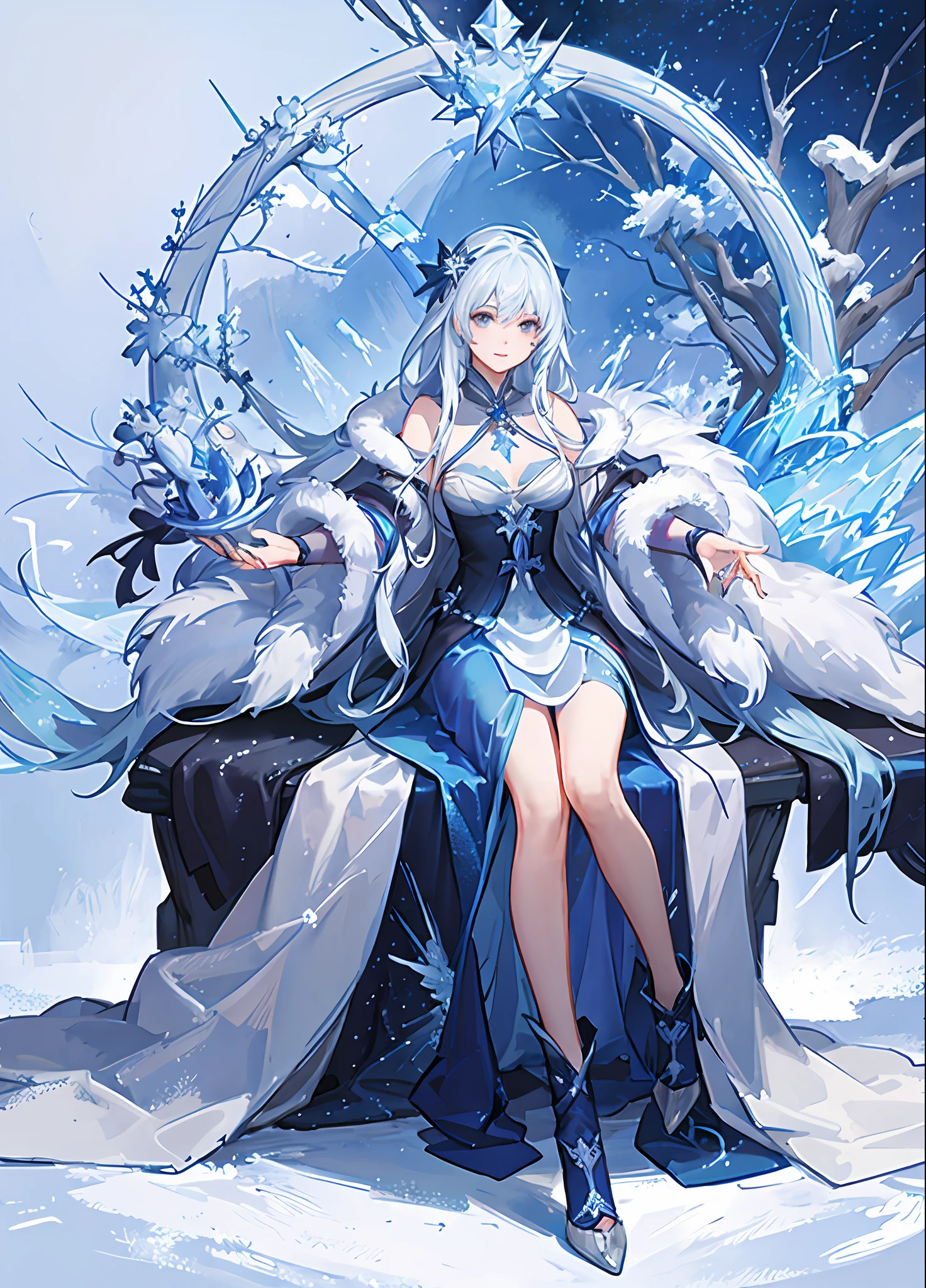 a close up of a woman in a blue dress with a star on her head, concept art inspired by Leng Mei, pixiv, fantasy art, ice sorceress, queen of ice and storm, ice mage, ice queen, full body xianxia, winter concept art, beautiful ancient frost witch, ice crystal armor, goddess of winter, crystalline skin