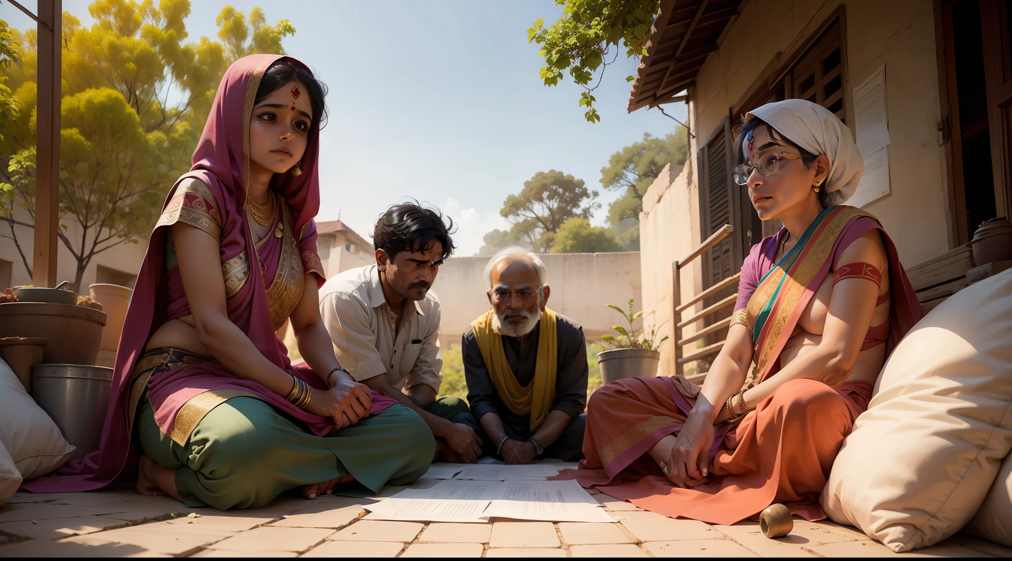 Draw a indian panchayat view