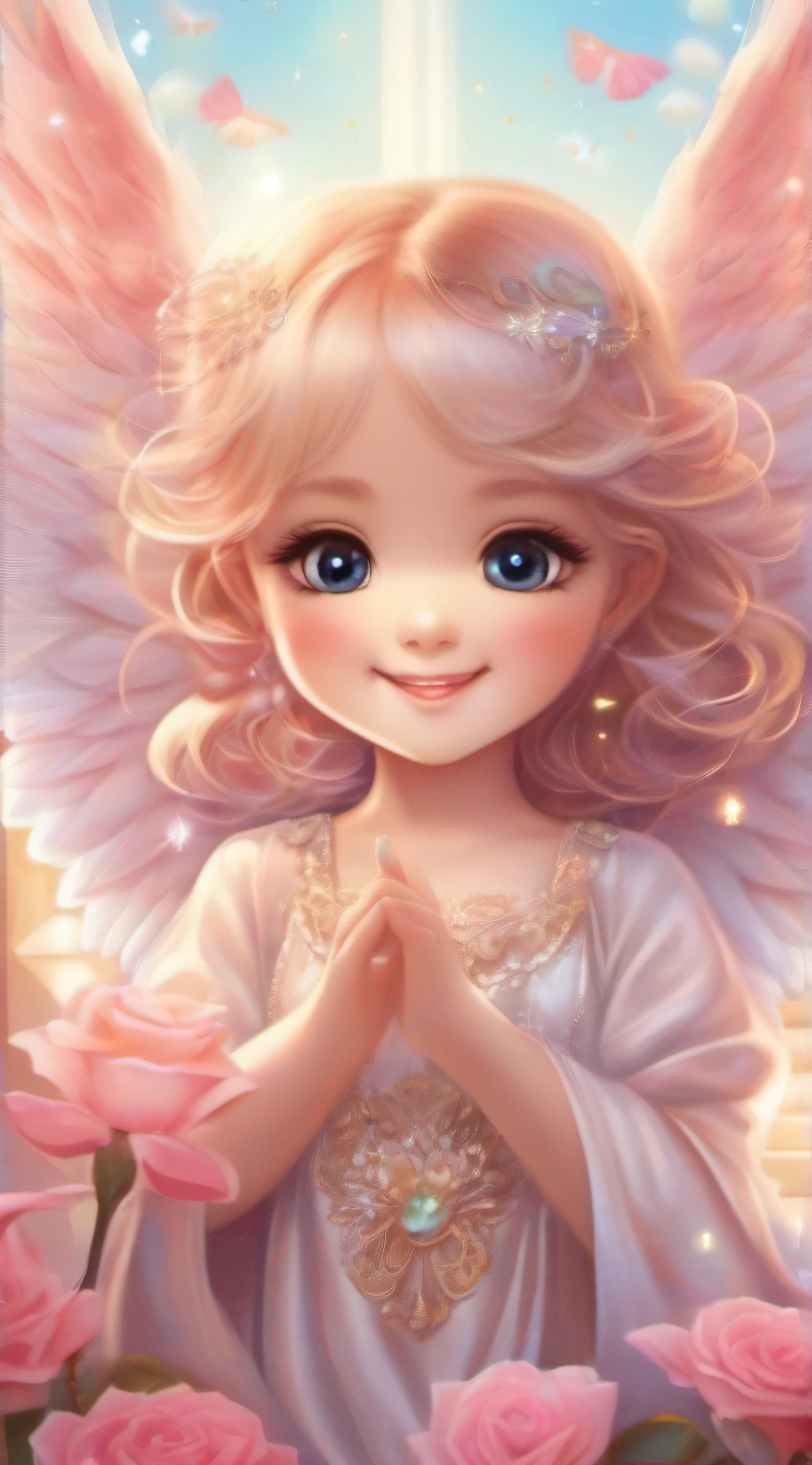 Cute Angel、Cute smile、Rosa、shimmer、Beautiful eyes、stele、Happy smile、joy、A delightful、optic、shimmer、glad、kawaii art