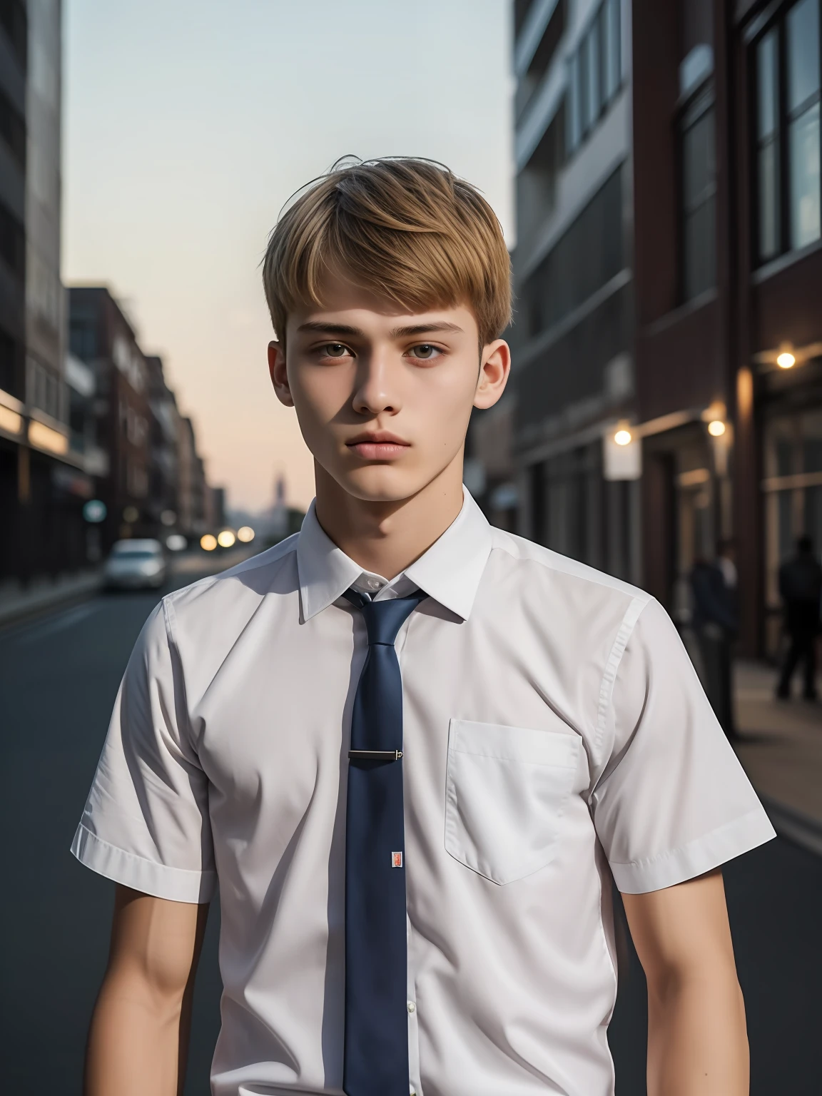 best quality, 4k, 20 yo guy, squarish face, shirt, tie,