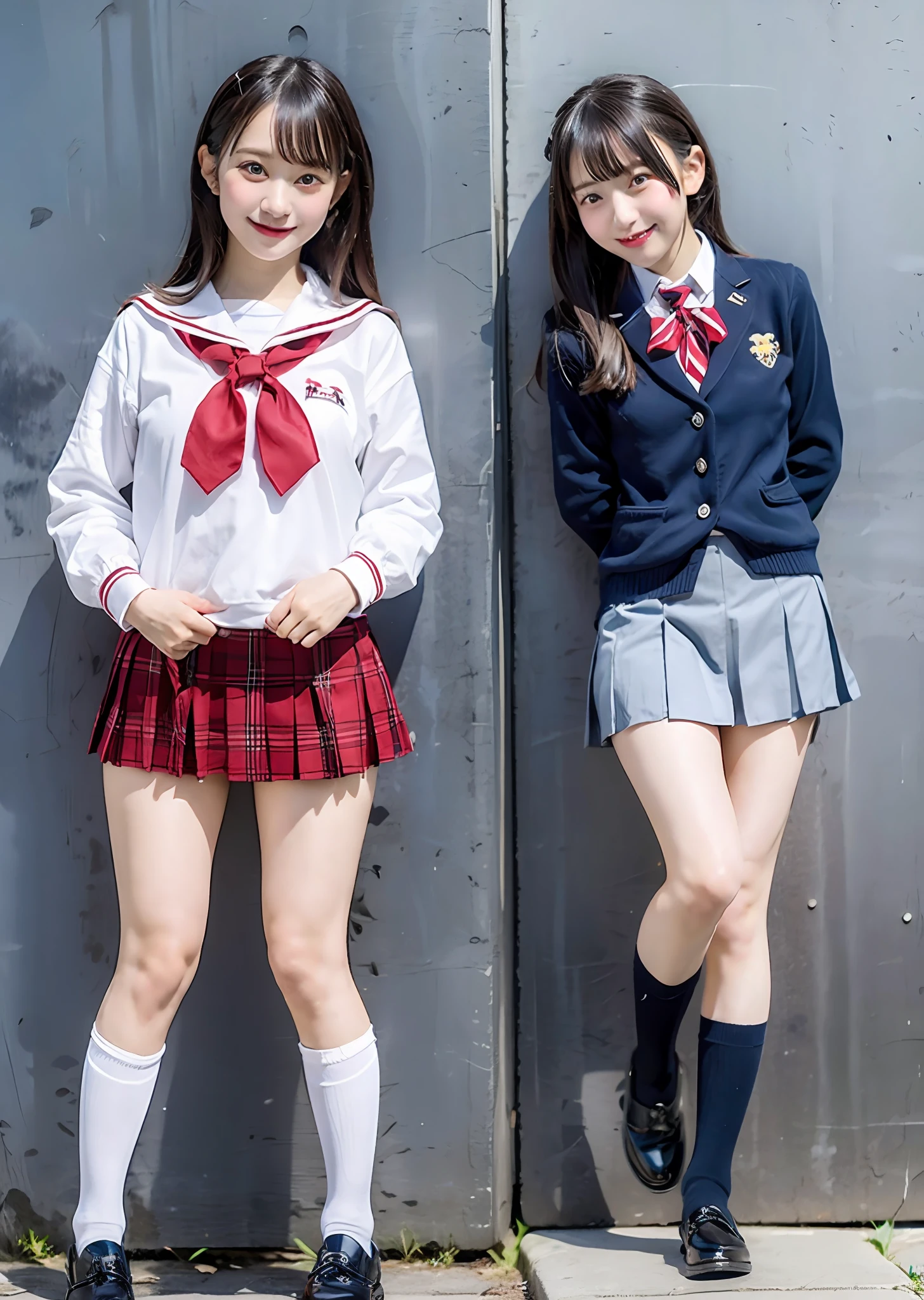 Miniskirt Uniform、hi-school girl、18year old、Navy blue high socks