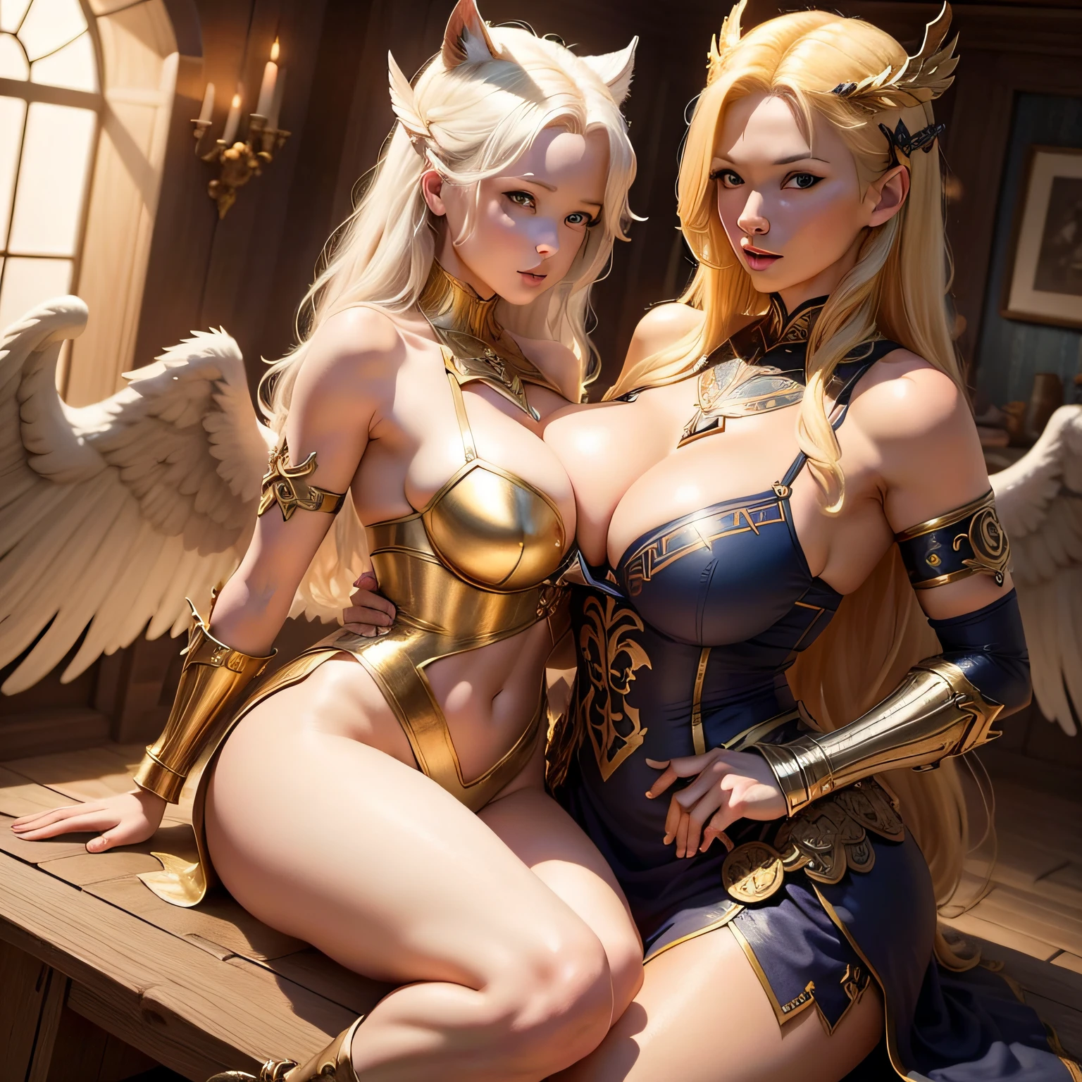Beutiful women,Medium build,Bigboobs,Nordic style,Norse man,mito,goddes,faeries,With wings,In Wonderland,golden hair
