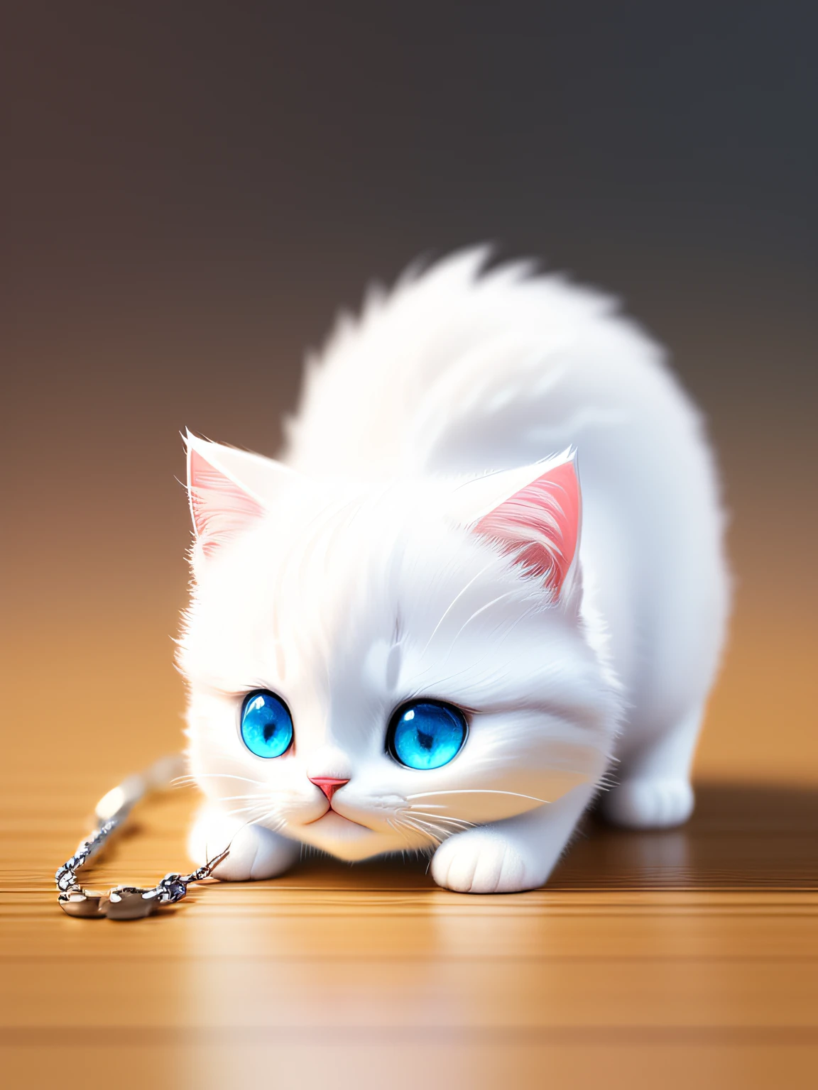 Cute hyper-realistic little white cat with different colors of eyes, wearing a necklace, chibi, cute and fluffy, logo design, cartoon, movie lighting effects, charming, 3D vector art, cute quirky, fantasy art, background blurring, hand drawing, digital painting, soft lighting, isometric style, 4K resolution, realistic rendering, highly detailed clean, vector images, realistic masterpieces, professional photography, simple space background, flat white background, isometric, vibrant vector