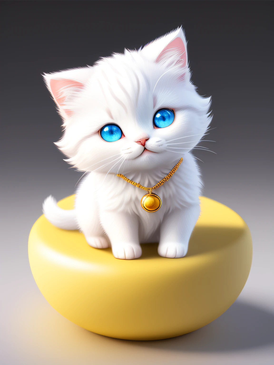 Cute hyper-realistic little white cat with different colors of eyes, wearing a necklace, chibi, cute and fluffy, logo design, cartoon, movie lighting effects, charming, 3D vector art, cute quirky, fantasy art, background blurring, hand drawing, digital painting, soft lighting, isometric style, 4K resolution, realistic rendering, highly detailed clean, vector images, realistic masterpieces, professional photography, simple space background, flat white background, isometric, vibrant vector