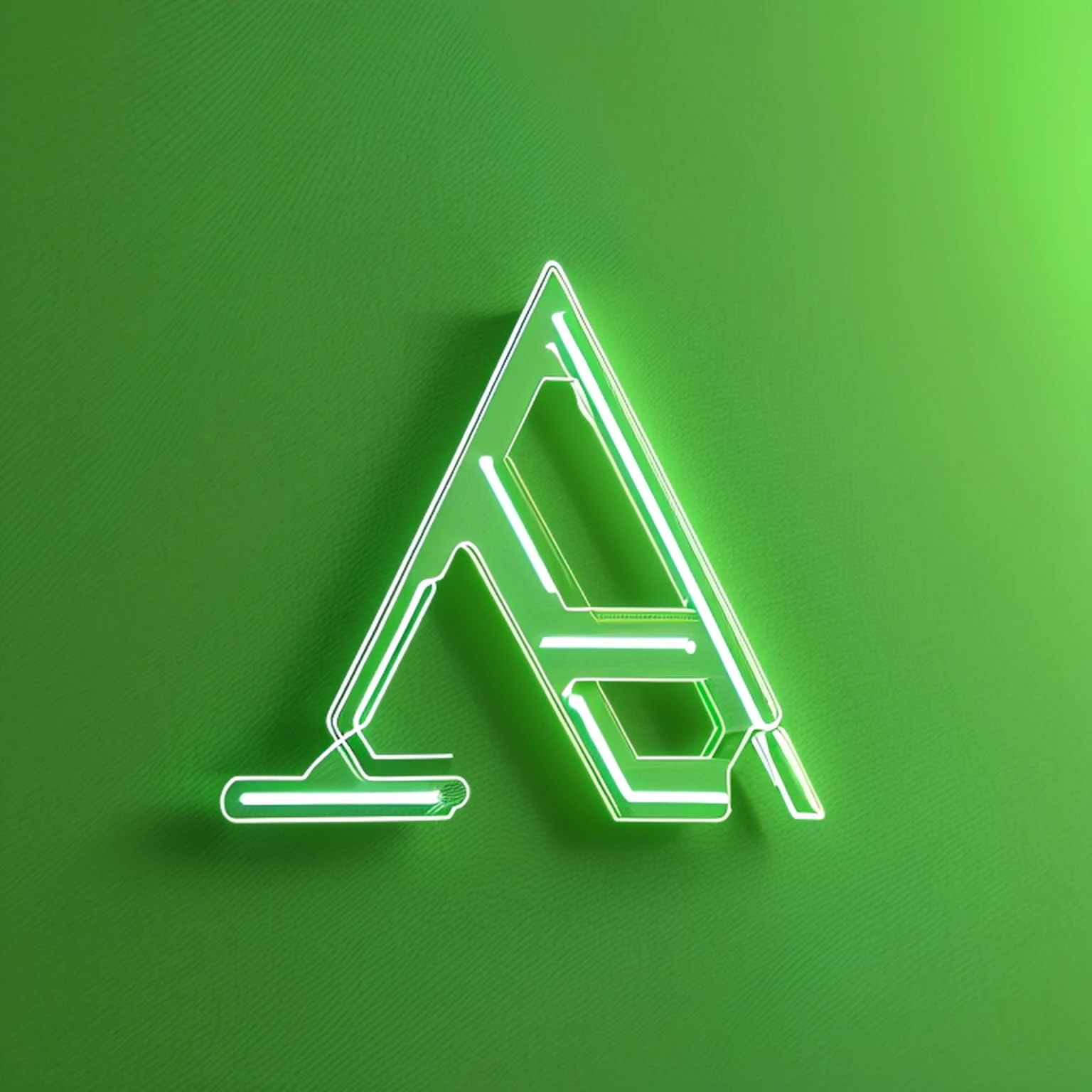 Close-up of two English letters of science fiction neon AI，Green simple background