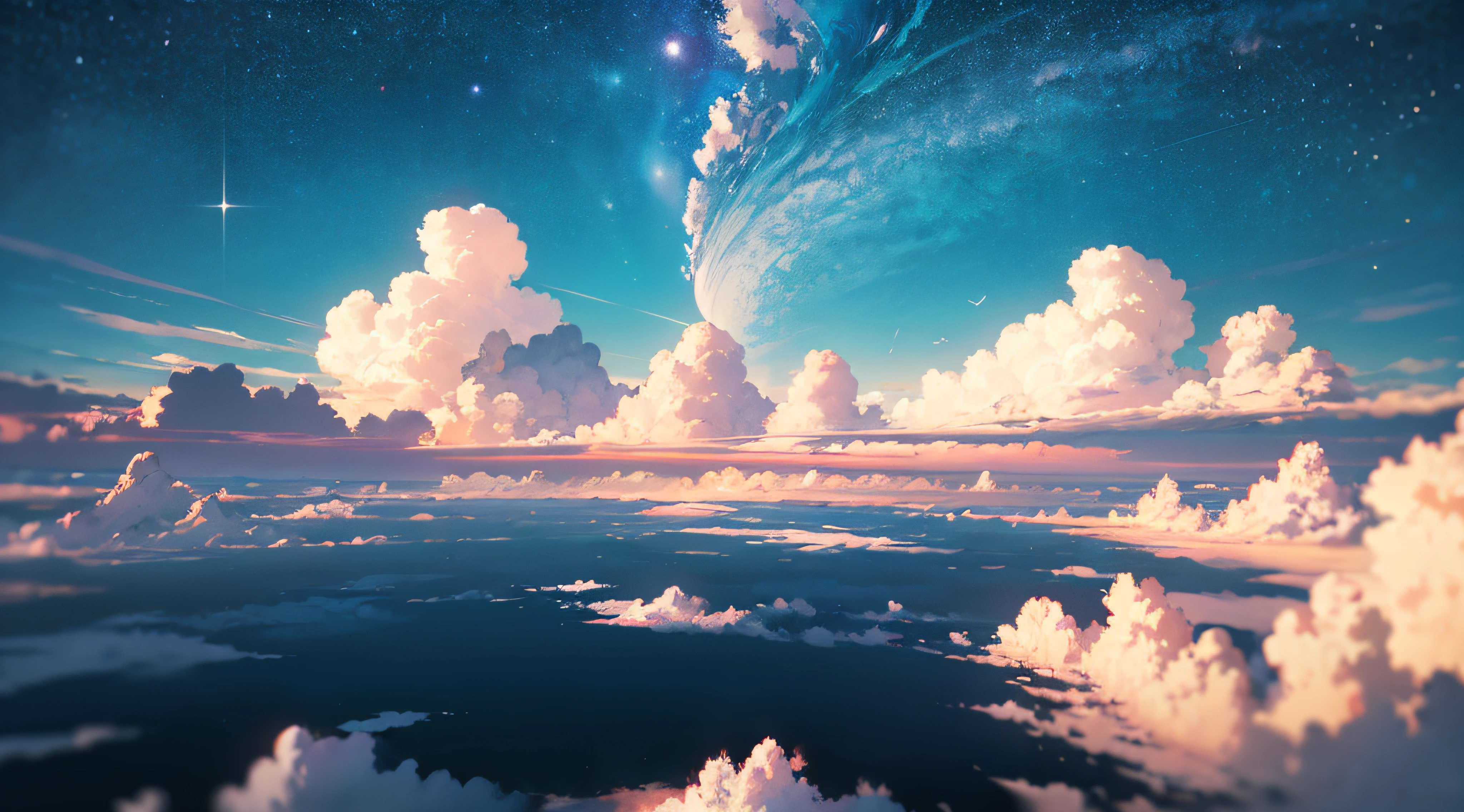 Ridiculous resolution, A high resolution, (Masterpiece:1.4), ultra - detailed, 1boy, looking from above, the space, afloat, ,depth of fields,maximum definition and sharpness,perfectly proportions,Fluttering clouds,Wallpapers,8K,dream magical, --v 6