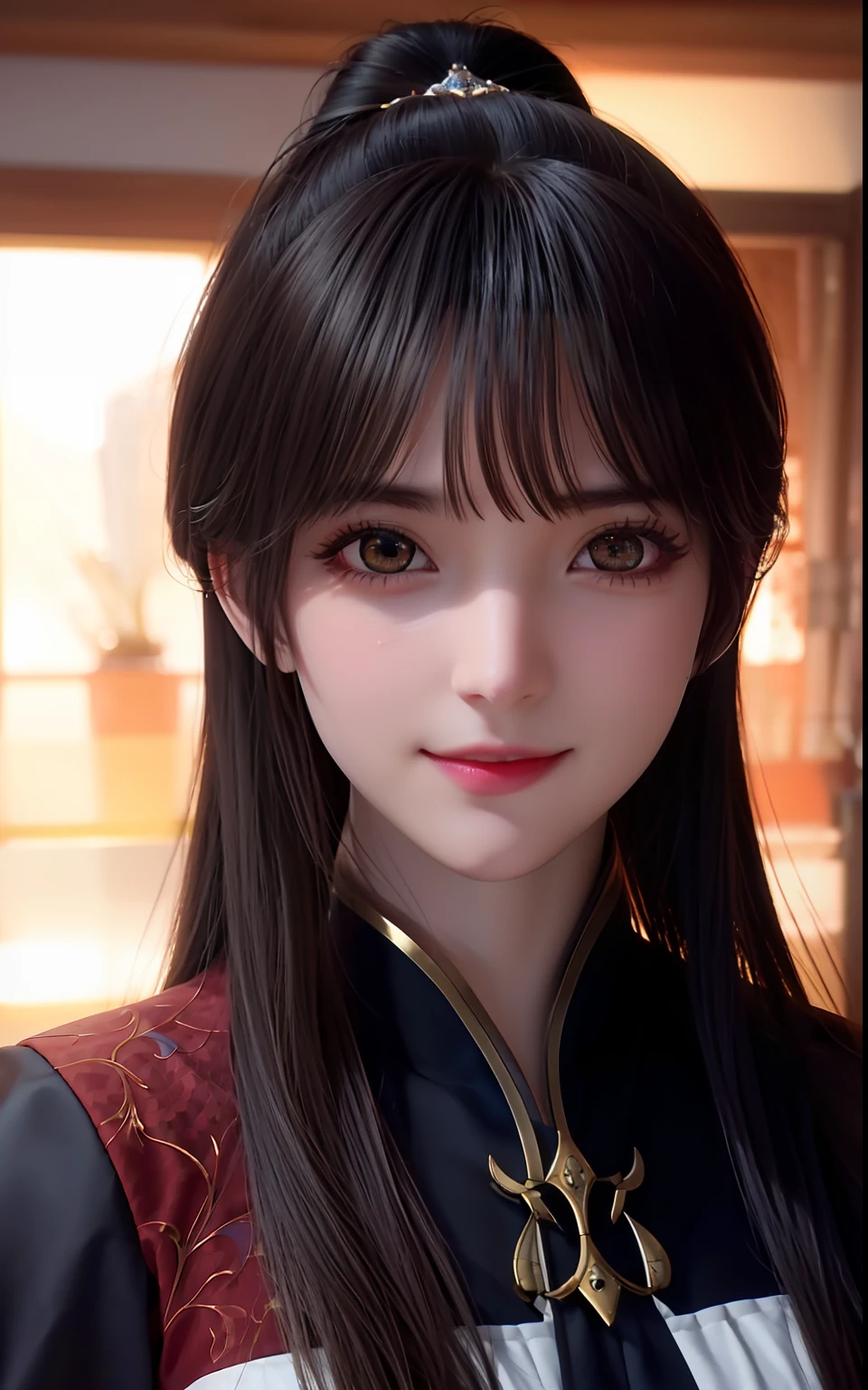 ulzzang -6500-v1.1, (Raw foto:1.2), (Photorealsitic:1.4), animesque、anime styled、smil、Beautiful and moisturized golden eyes like crystal clear glass、Beautiful detailed woman, extremely detailed eye and face, Beautiful detailed eyes, Ridiculous, Unbelievably ridiculous, huge filesize, ultra-detailliert, hight resolution, ighly detailed, top-quality, ​masterpiece,  illustratio, ighly detailed, nffsw, unification, 8k wallpaper, splendid, finely detail, ​masterpiece, top-quality, Highly detailed ticker uniform 8K wallpaper, Light on the Face、电影灯光、19-year-old girl