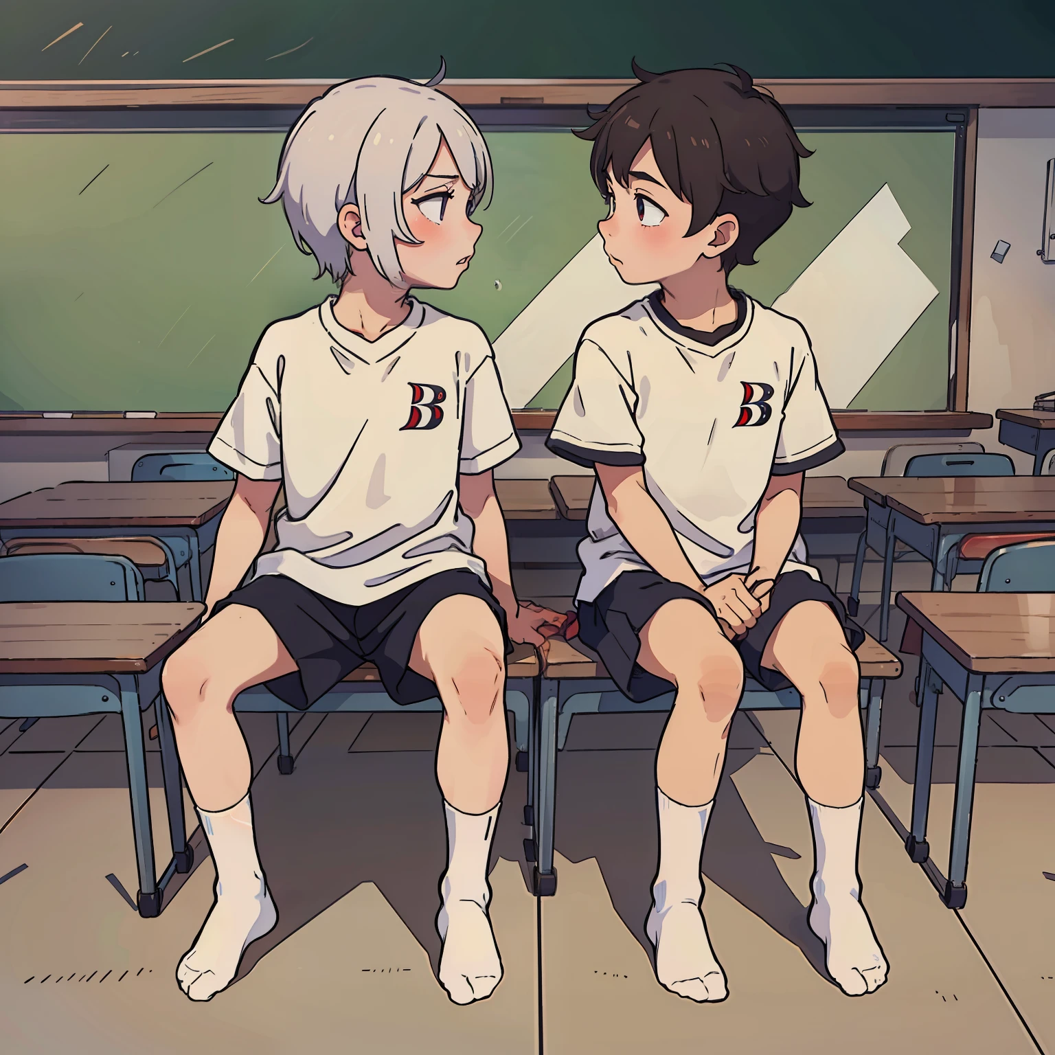 Shota， 2guys，without wearing shoes， White  socks， Sports wear（rot， blanche）， ‎Classroom， kiss，  tmasterpiece， k hd