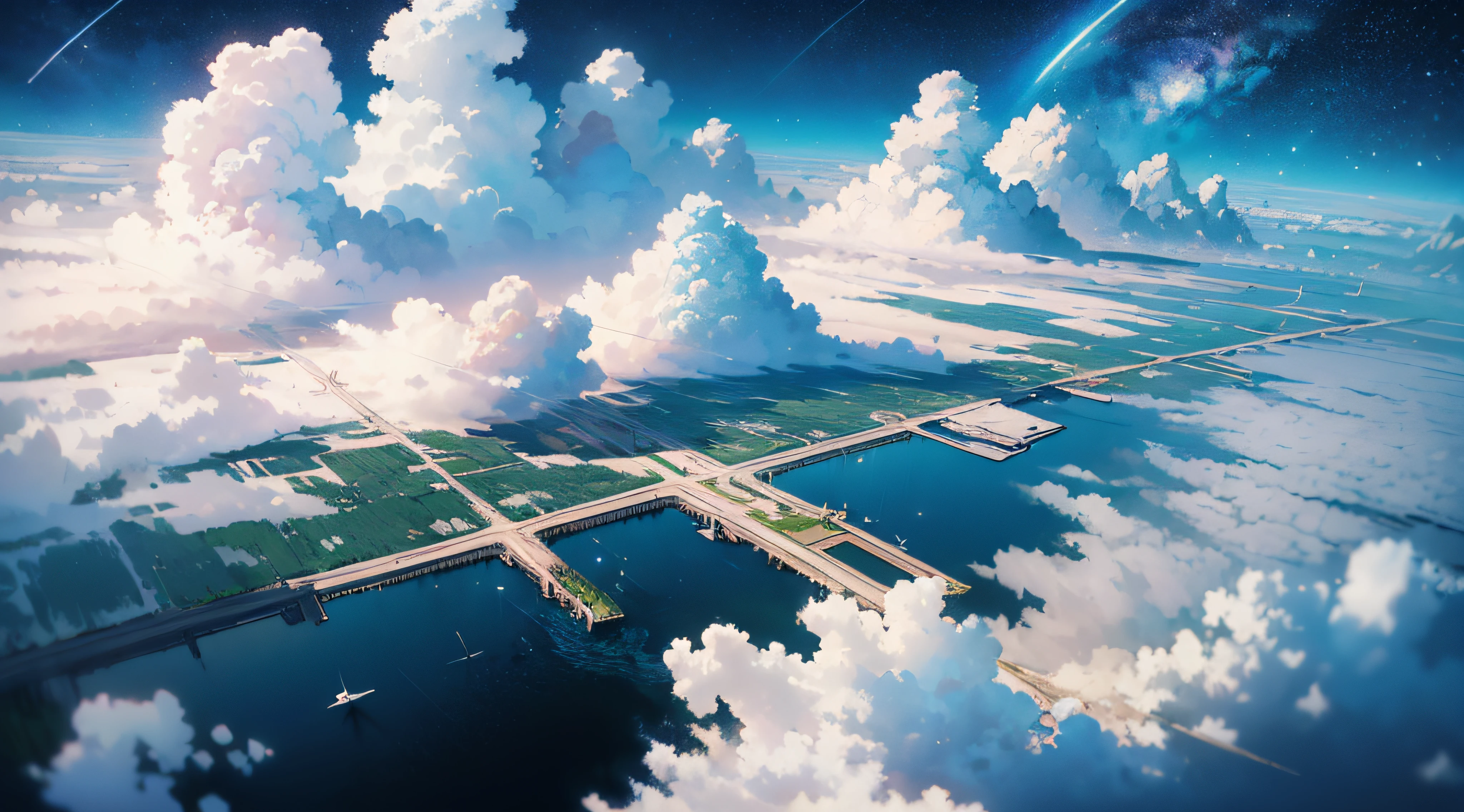 Ridiculous resolution, A high resolution, (Masterpiece:1.4), ultra - detailed, 1boy, looking from above, the space, afloat， ，depth of fields，maximum definition and sharpness，perfectly proportions，Fluttering clouds，Wallpapers，8K，dream magical， --v 6