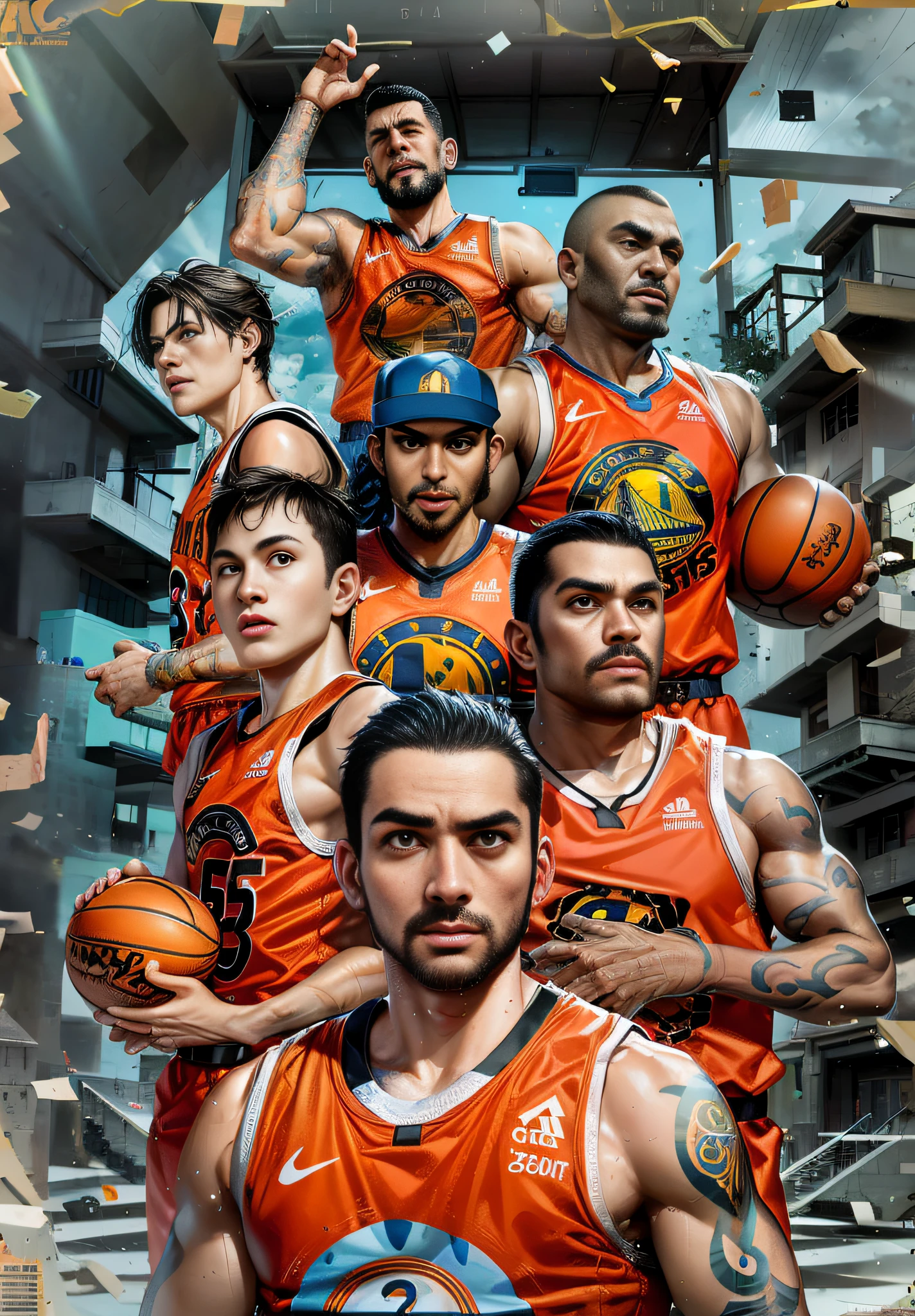 There are a lot of basketball players posing for photos together, warriors fan art, author:Eddie Mendoza, author:Ignacio Zuloaga, Wallpaper phone, Official artwork, Wallpaper phone, promotional art, Official poster, offcial art, Fanart, official fanart, by Galen Dara, Poster illustration, clone, NBA, Raphaelites, alexey egorov, game poster, intense look