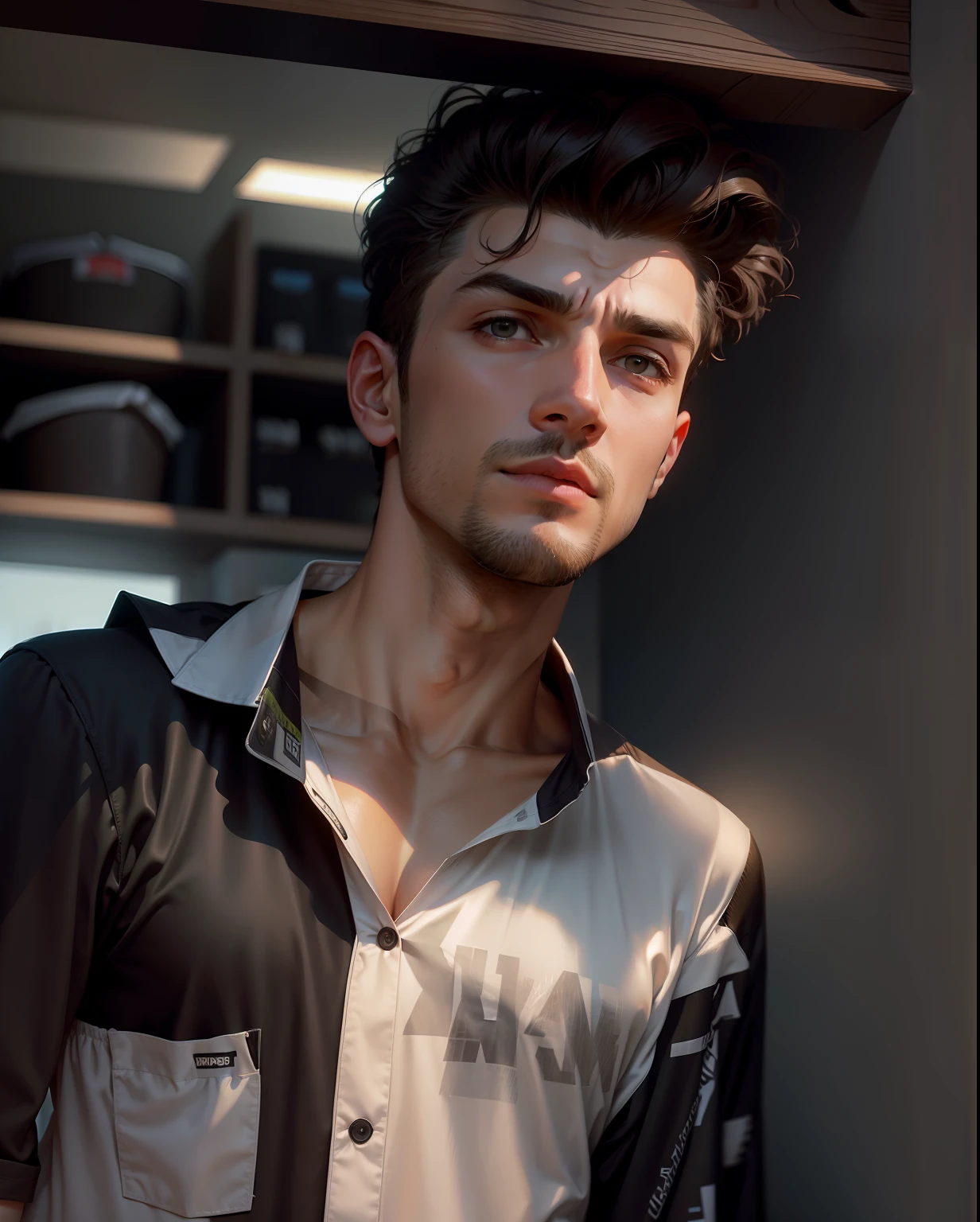 remove my hair,at most importently change my shirt and add a sports big black t-shirt instead ,