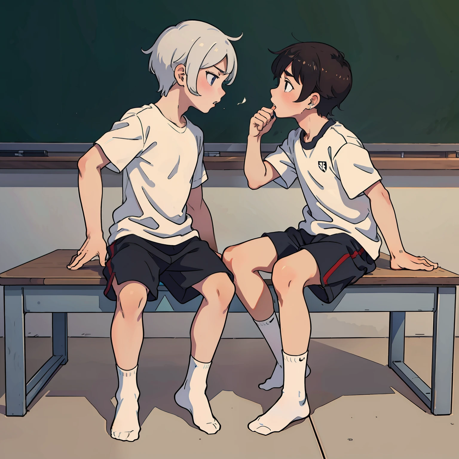 Shota， 2guys，without wearing shoes， White  socks， Sports wear（rot， blanche）， ‎Classroom， kiss， tmasterpiece， k hd