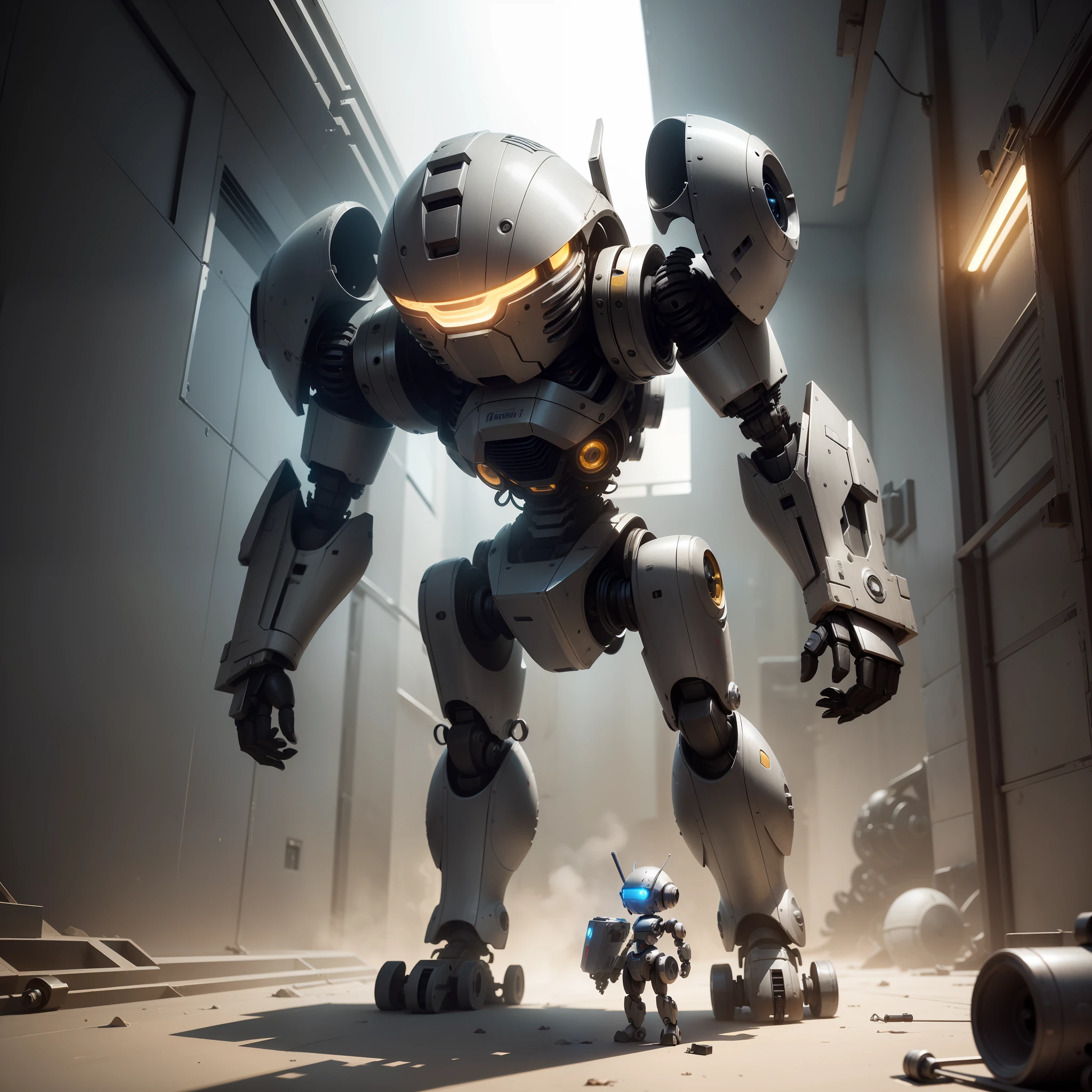 a small robot, solo, standingn, (mechanical parts, ciborgue, android), (obra-prima: 1,2), melhor qualidade, obra-prima, highres, original, papel de parede extremamente detalhado, perfect lighting, (CG extremamente detalhado: 1.2),