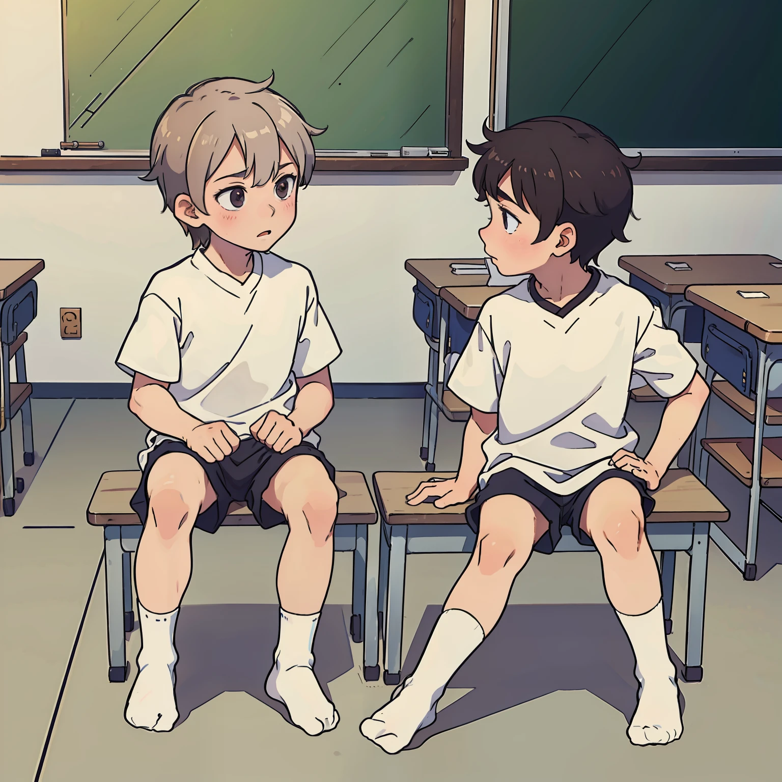 Shota， 2guys，without wearing shoes， White  socks， Sports wear（rot， blanche）， ‎Classroom， kiss， tmasterpiece， k hd