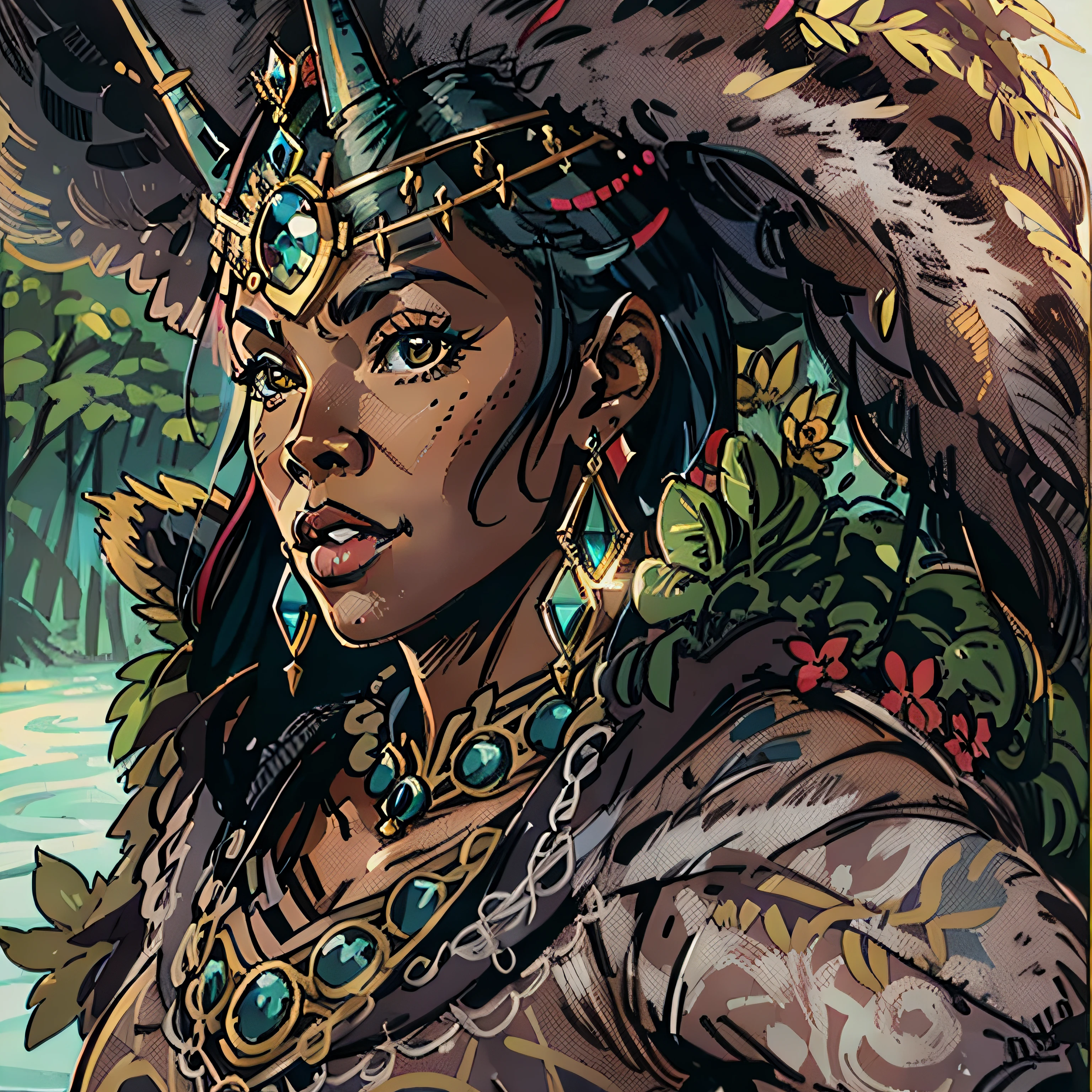 angela basset look a like, monster hunter queen, rpg character, medieval fantasy, close up portrait, sexy, female