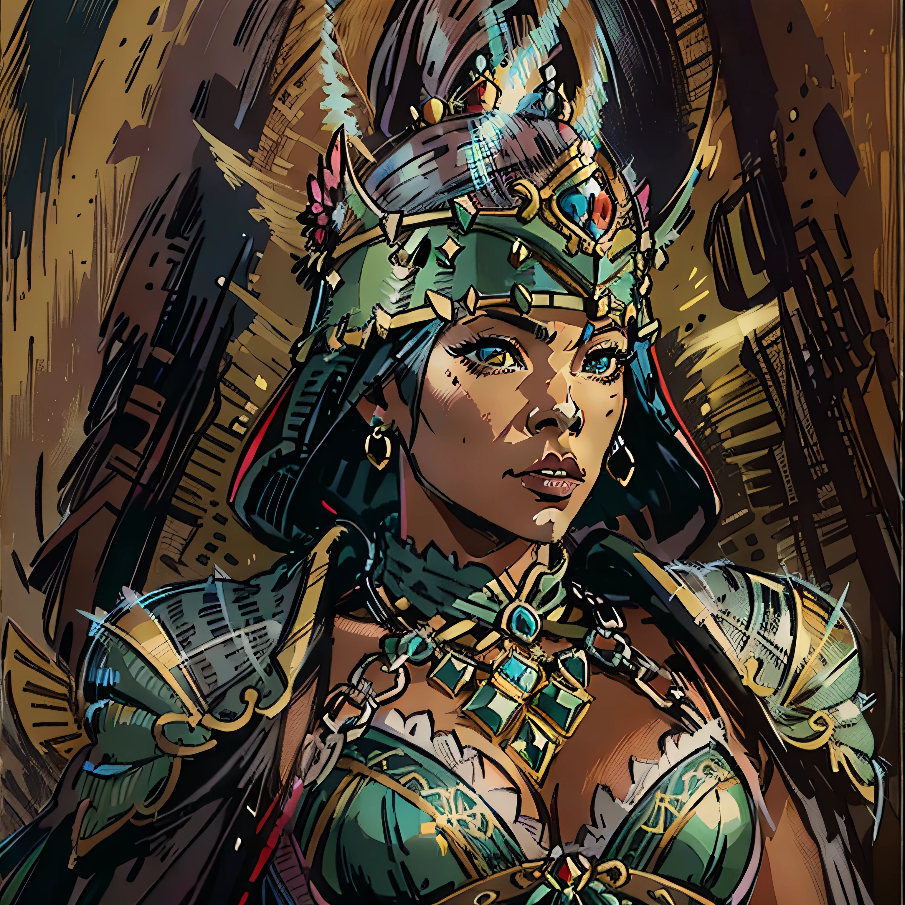 angela basset look a like, monster hunter queen, rpg character, medieval fantasy, close up portrait, sexy, female