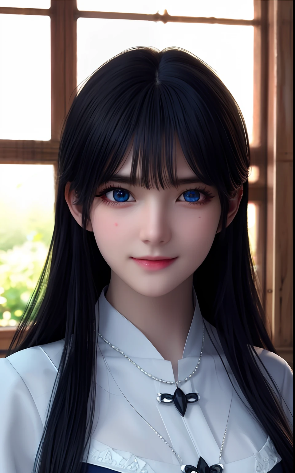 ulzzang -6500-v1.1, (Photorealsitic:1.4), animesque、anime styled、ssmile、portraitures、Beautiful and moisturized blue eyes like clear glass、Beautiful detailed woman, extremely detailed eye and face, Beautiful detailed eyes, huge filesize, ultra-detailliert, hight resolution, ighly detailed, top-quality, masterpiece, illustratio, ighly detailed, nffsw, unification, 8k wallpaper, splendid, finely detail, masterpiece, top-quality, Highly detailed ticker uniform 8K wallpaper, Light on the Face、电影灯光、19-year-old girl