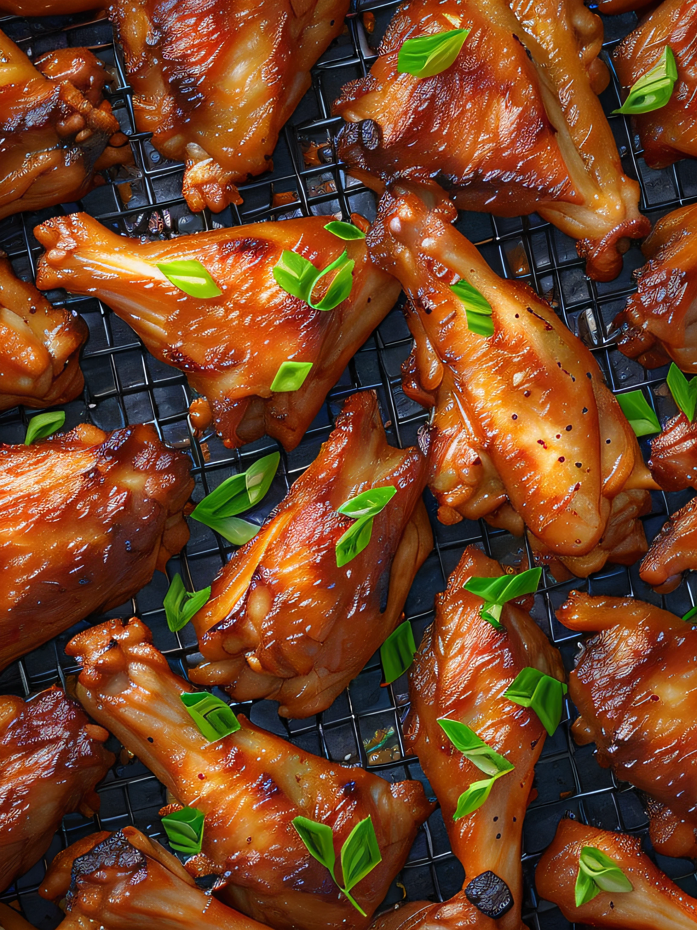luscious, Bright and appetizing chicken wings, With high detail, cinematic style with HDR effect, created with Adobe Lightroom.