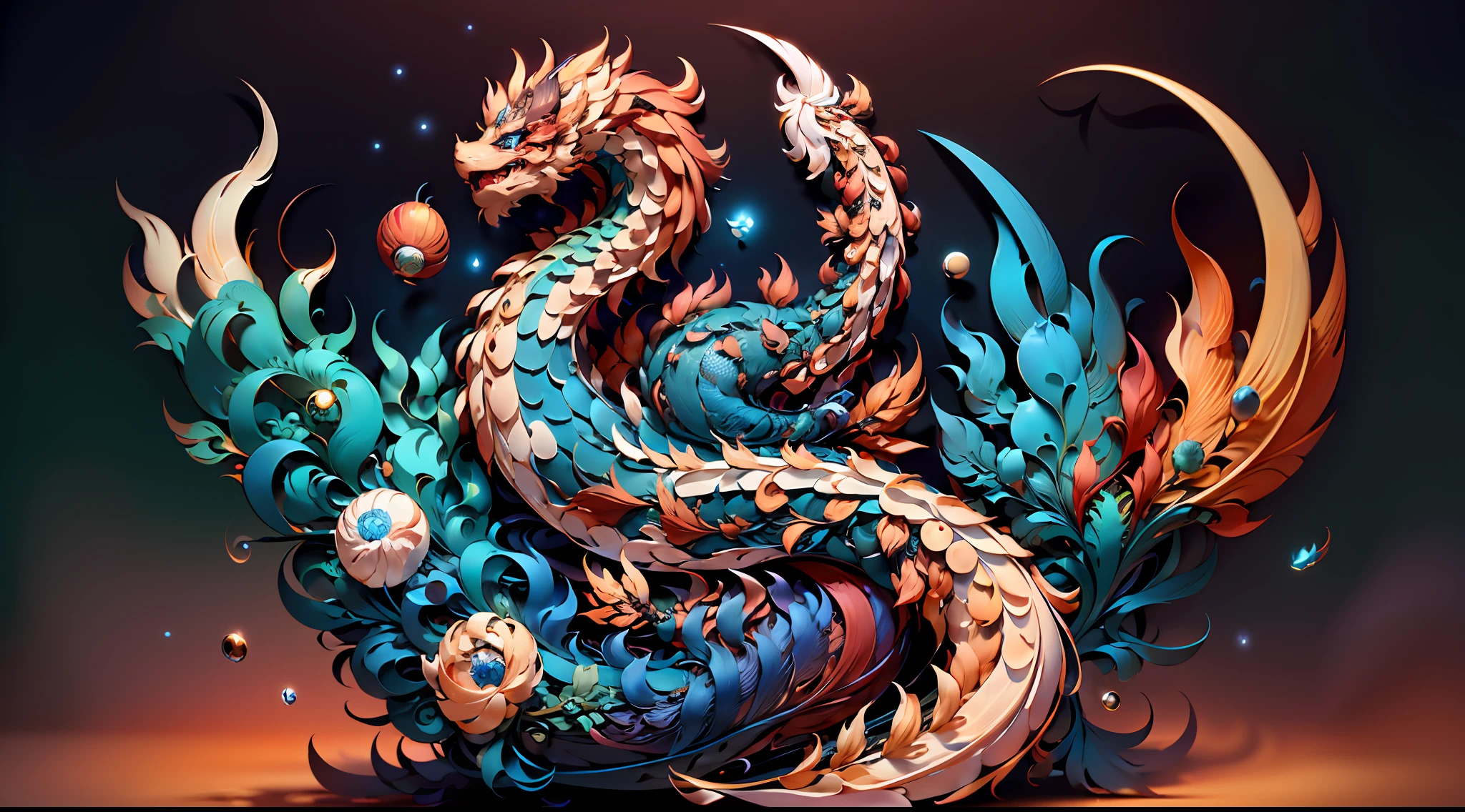 Chinese dragon, furry, fluffy, gradient color ((best quality)), ((masterpiece)), ( extreme detailed, highest detailed, official art, beautiful and aesthetic:1.2), depth of field, composition FULL BODY, (CHIBI),, (beautiful and detailed eye:1.3), Long dragon tail