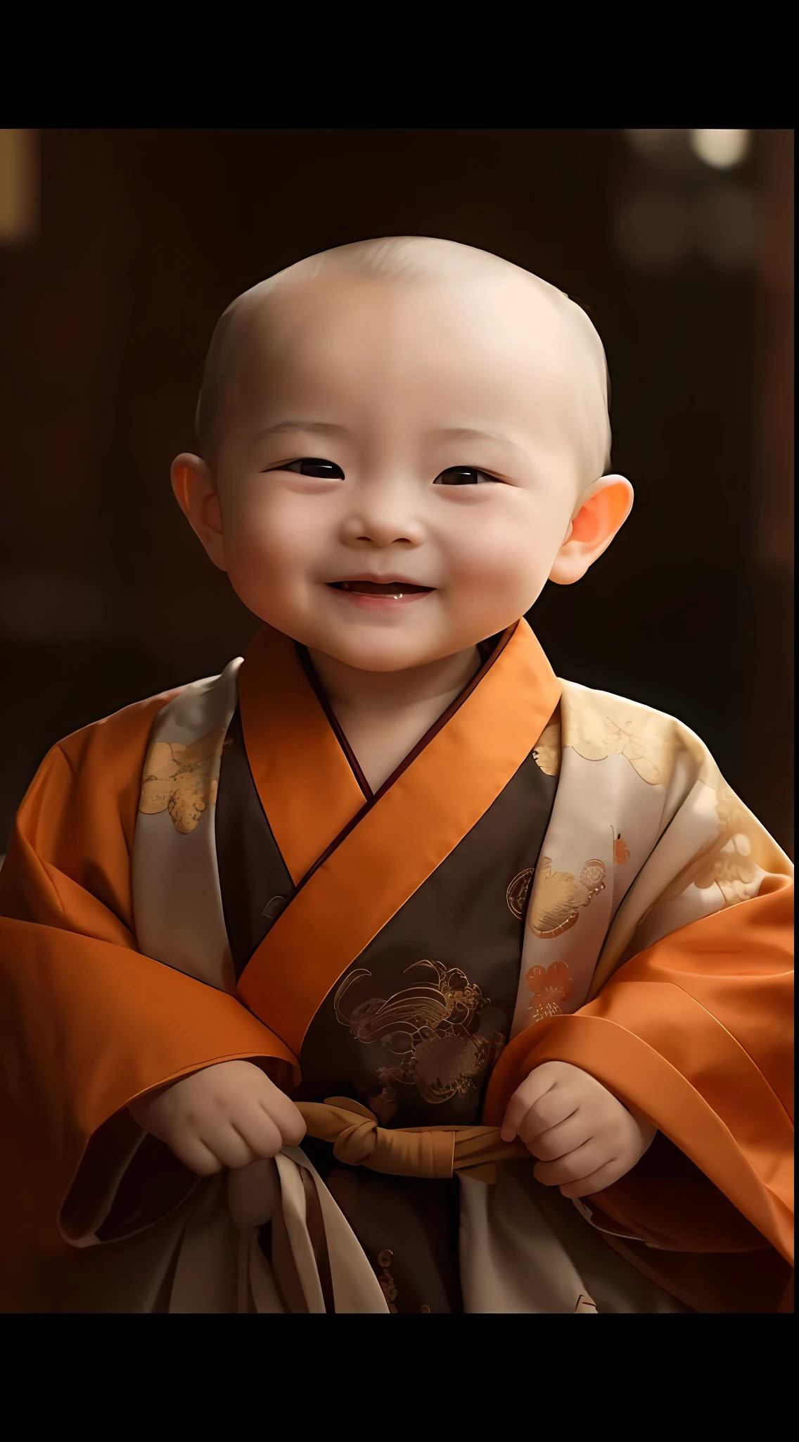 Close-up of a smiling in a robe, lovely digital painting, monk clothes, Innocent smile, Cutey, wan adorable korean face, little shy smile, a serene smile, ancient japanese monk, With a happy expression, Wearing ancient Chinese clothes, Chinese traditional, he is happy, Traditional Chinese clothing, beautiful and smiling, high quality portrait, Sweet smile