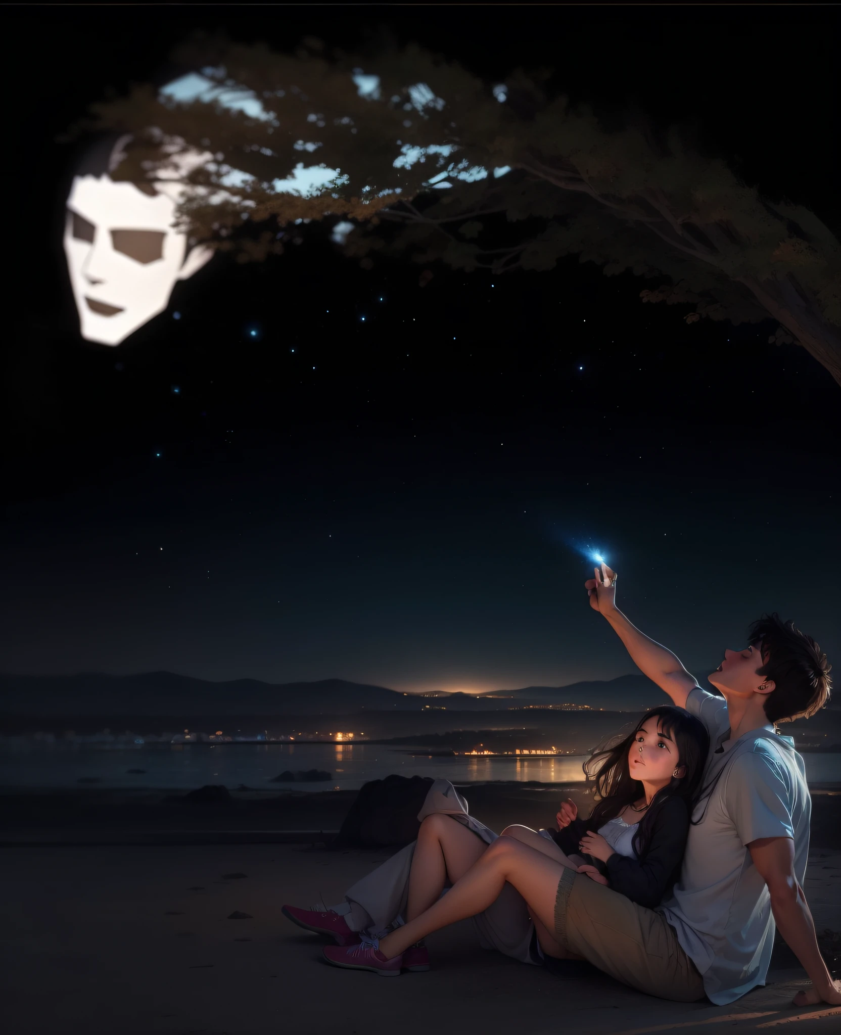 A guy and a girl admiring the starry sky