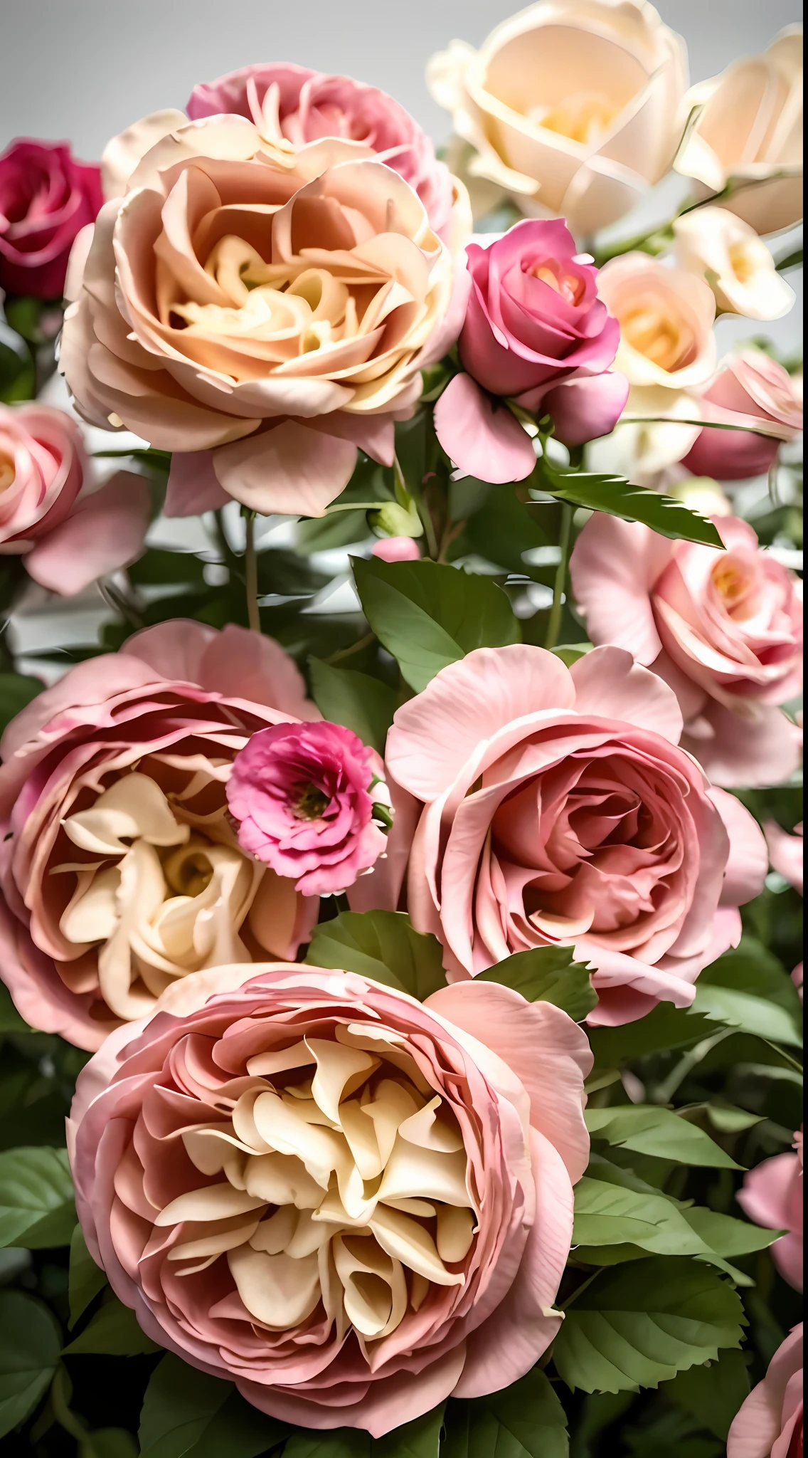 There is a large clump of pink roses and green leaves, rosa bonheurn, rose-brambles, Rozen Maiden, rose twining, Rose, pink rosa, rosette, anna podedworna, Incredibly beautiful, 🎀 🗡 🍓 🧚, beautifully, heavily ornamental, Pink rose, фото девушка курит