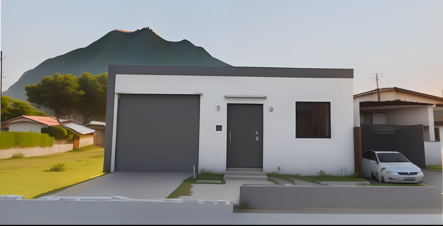 There is a drawing of a house with a tree in the background, building facing, renderizar 3 d, em estilo de realismo simplificado, imagem frontal, imagem renderizada, casa completa, 2 d render, Vista frontal, realistic building, artwork of a building, digital render, vista frontal, frontal realista, tiro largo, Location ( favela _ PAREDE ), uma casa