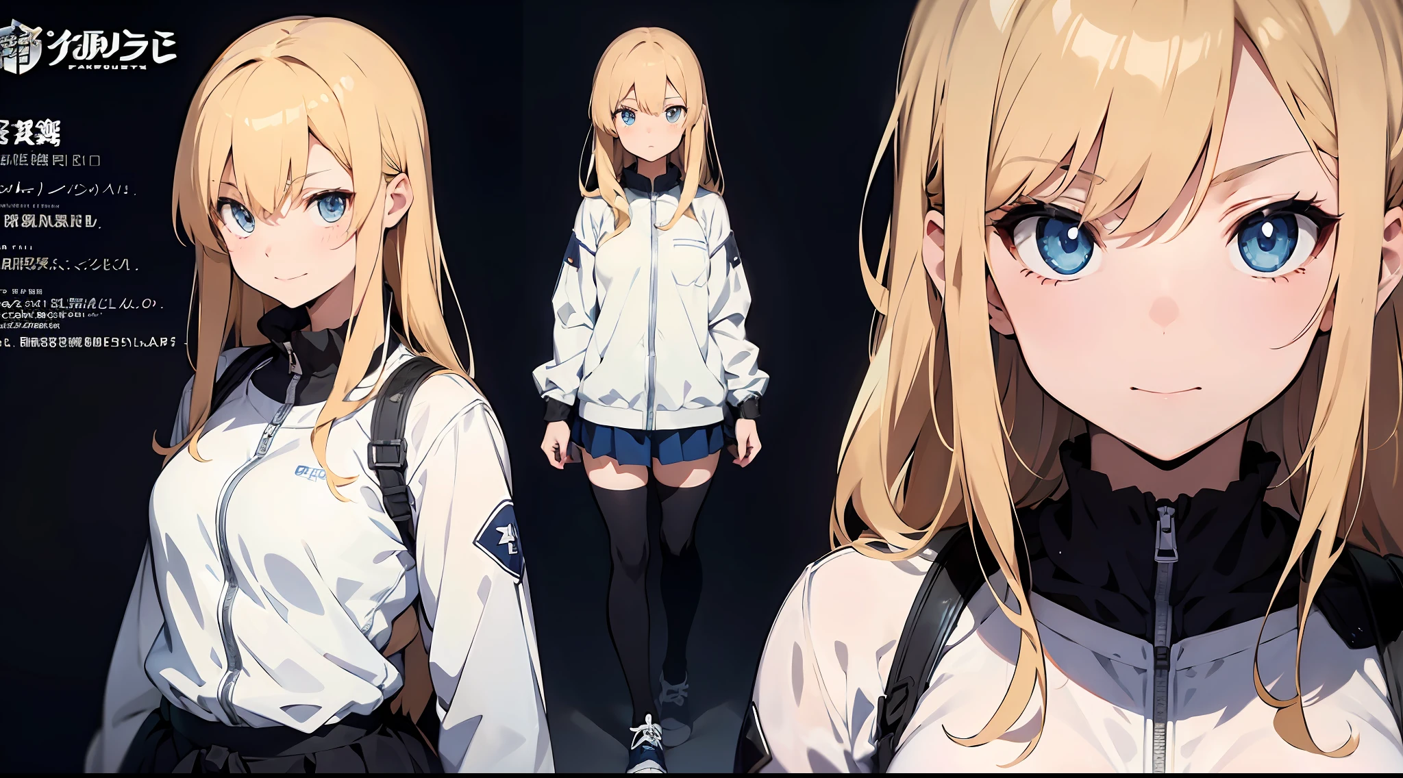 (CharacterDesignSheet,Same role,frontage,Lateral face,on back),Anime characters with blonde hair and blue eyes in futuristic environment, Best anime 4k konachan wallpaper, Badass anime 8 K, Key anime art, Digital cyberpunk anime art, advanced digital anime art, anime mecha aesthetic, Tall anime guy with blue eyes, Demon Slayer Art, Detailed digital anime art,(CharacterDesignSheet,Same role,frontage,Lateral face,on back),