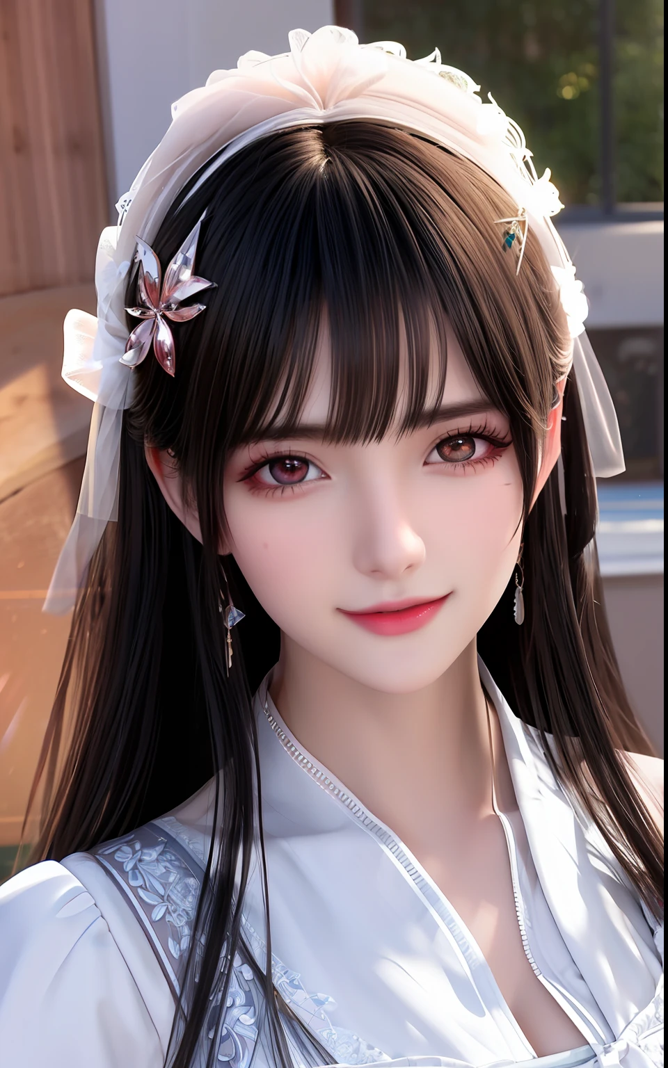 ulzzang -6500-v1.1, (Photorealsitic:1.4), animesque、anime styled、ssmile、portraitures、Beautiful, Moist pink eyes like crystal clear glass、Beautiful detailed woman, extremely detailed eye and face, Beautiful detailed eyes, huge filesize, ultra-detailliert, hight resolution, ighly detailed, top-quality, masterpiece, illustratio, ighly detailed, nffsw, unification, 8k wallpaper, splendid, finely detail, masterpiece, top-quality, Highly detailed ticker uniform 8K wallpaper, Light on the Face、电影灯光、19-year-old girl