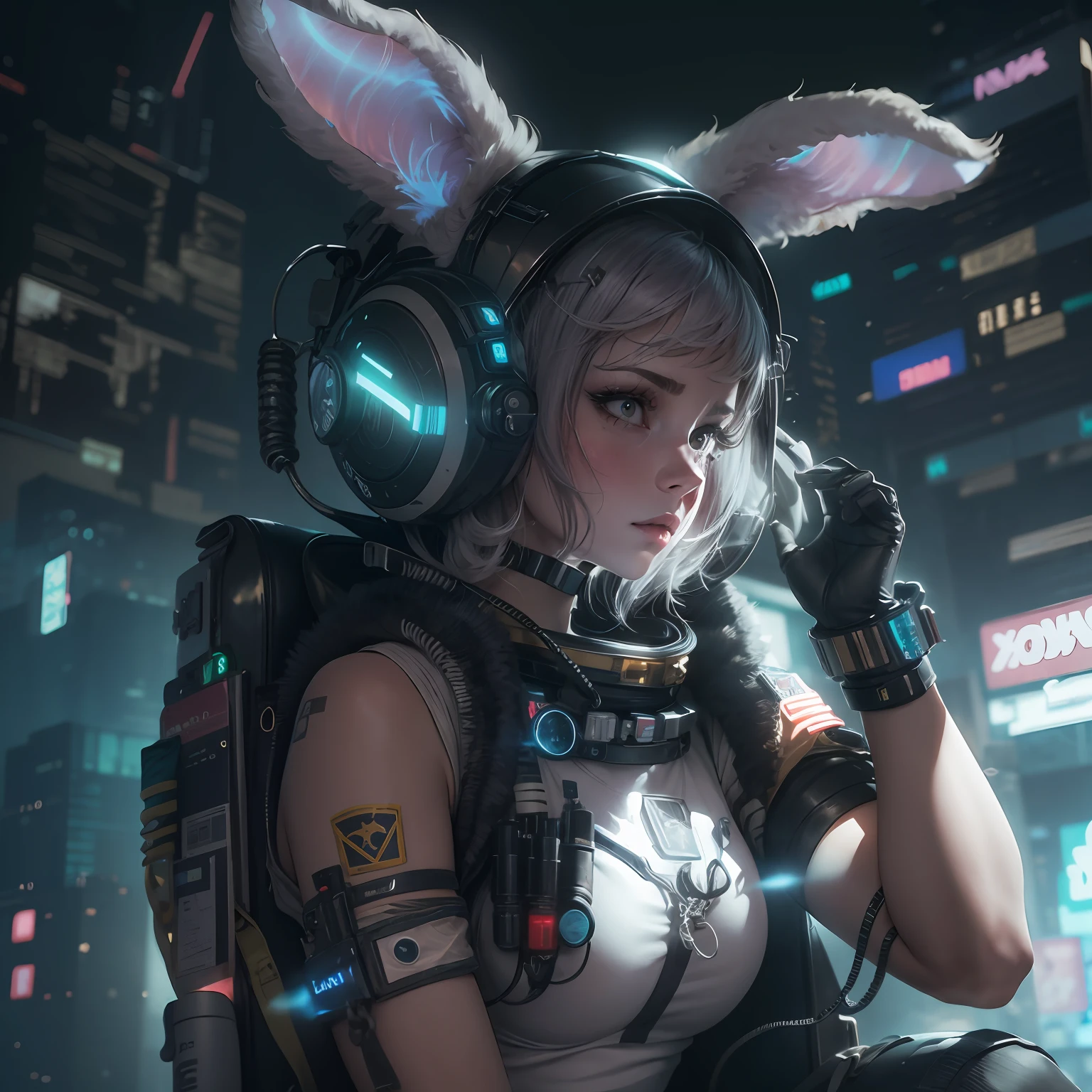 cinematic lighting, cyberpunk theme, astronaut, sexy, bunny ears