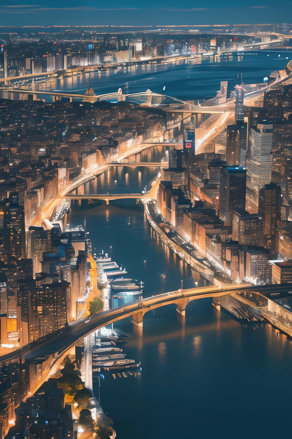 清明上河图，horizontal layout, high resolution, best quality, ultra-detailed, dynamic angle, floating, bustling cityscape, intricate details, historical architecture, flowing river, vivid colors, volumetric lighting, crowded boats and bridges, rich cultural background.