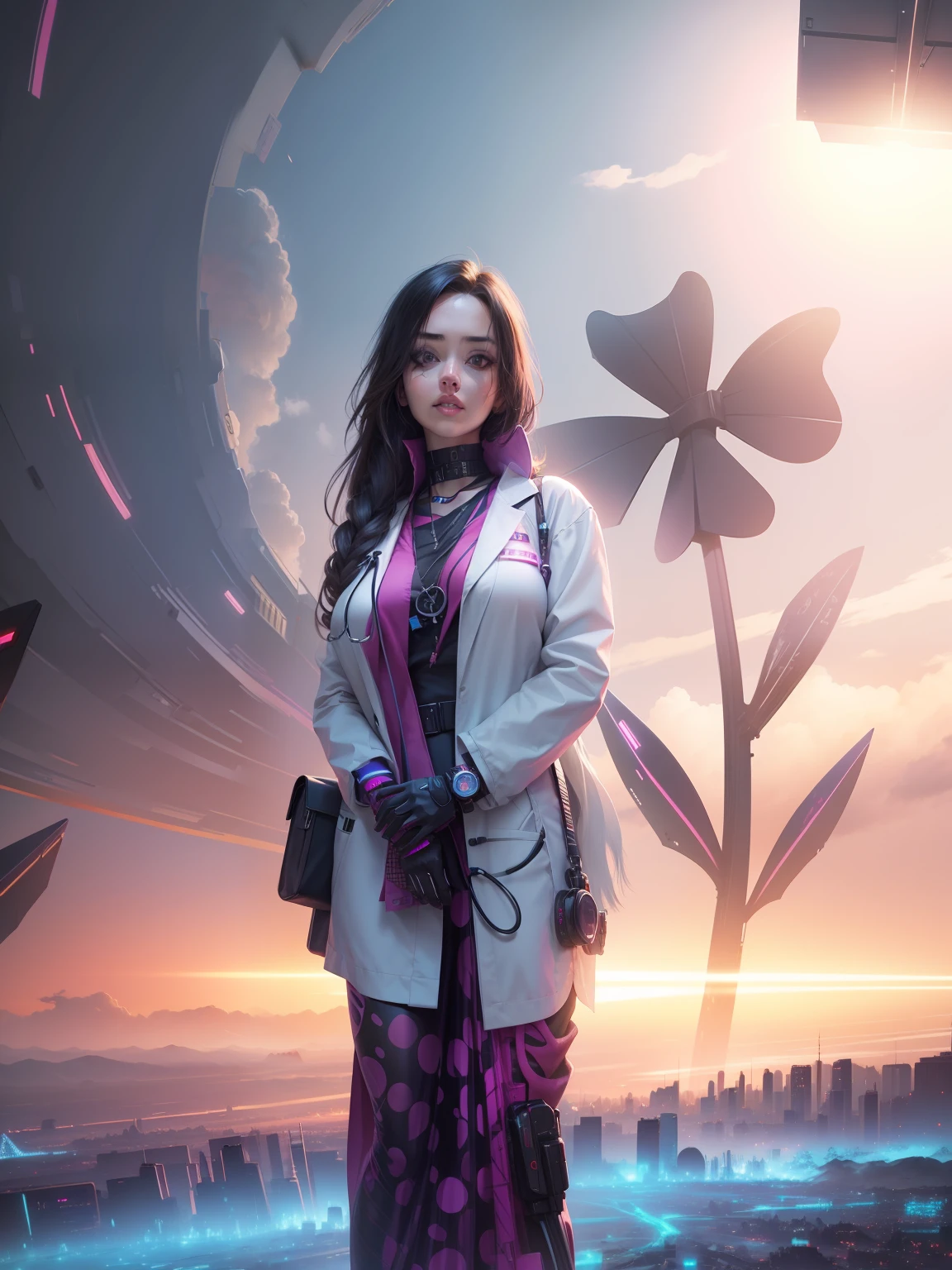 change background cyberpunk doctor, beautiful girl, anime girl, realistic, 8k