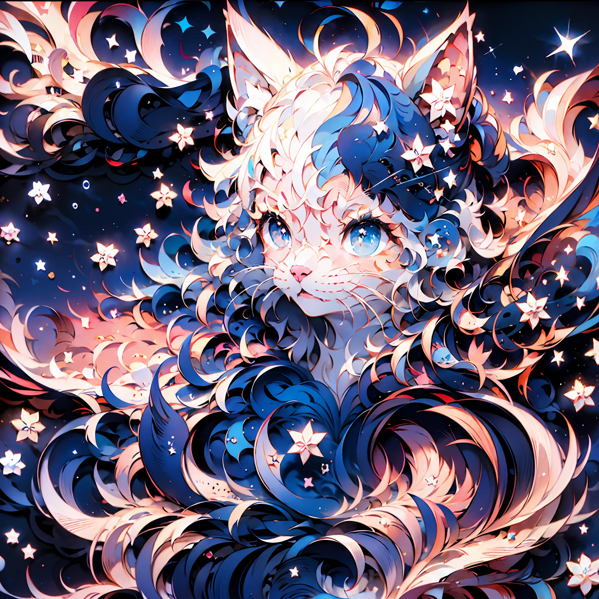 anime cat with blue eyes and stars in the background, anime cat, anime visual of a cute cat, realistic anime cat, cute detailed digital art, anime art wallpaper 4 k, anime art wallpaper 4k, very very beautiful furry art, beautiful anime catgirl, very beautiful anime cat girl, 4 k manga wallpaper, cute anime catgirl, anime art wallpaper 8 k