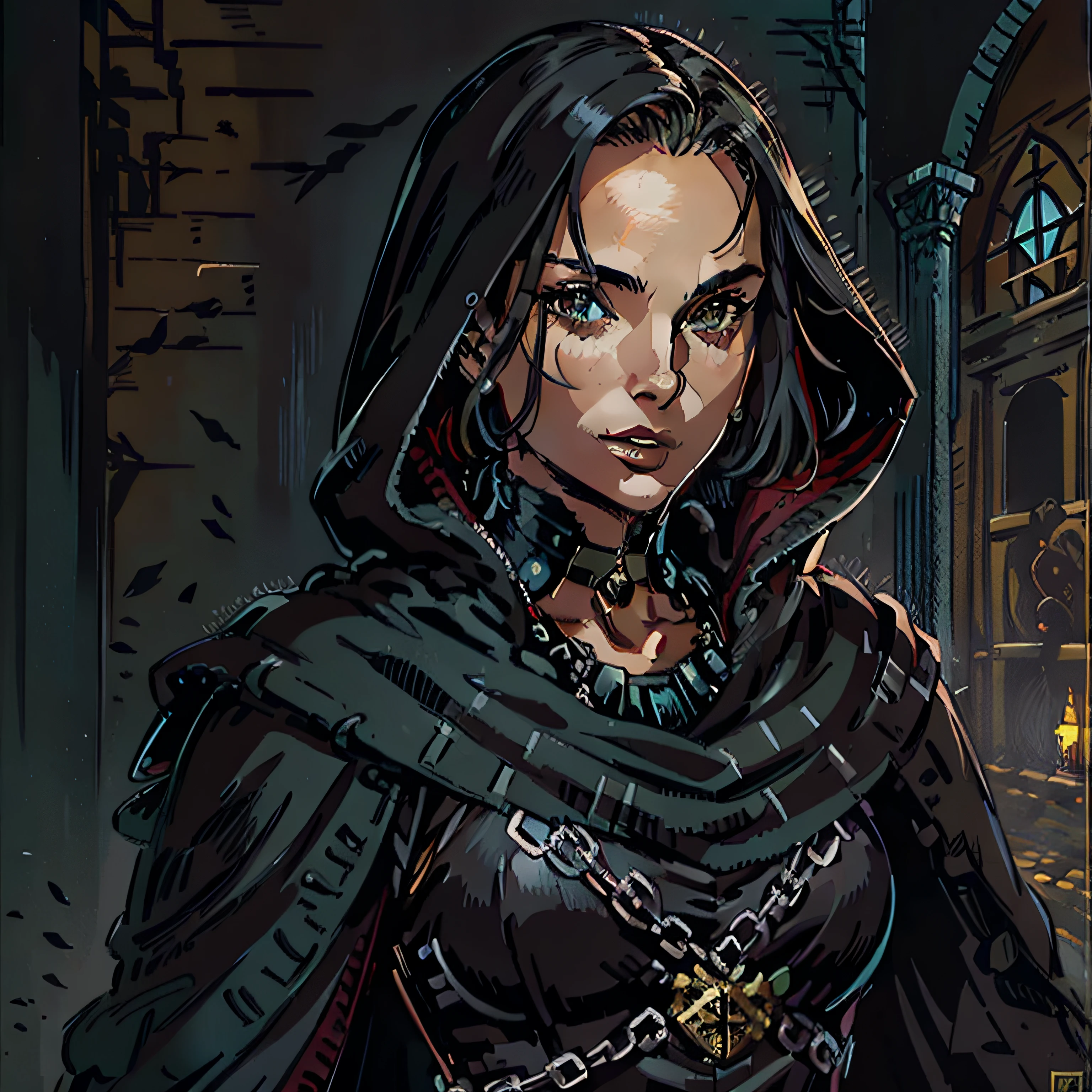 natalie portman look a like, assassin, black clothes, rpg character, medieval fantasy, close up portrait, sexy, female