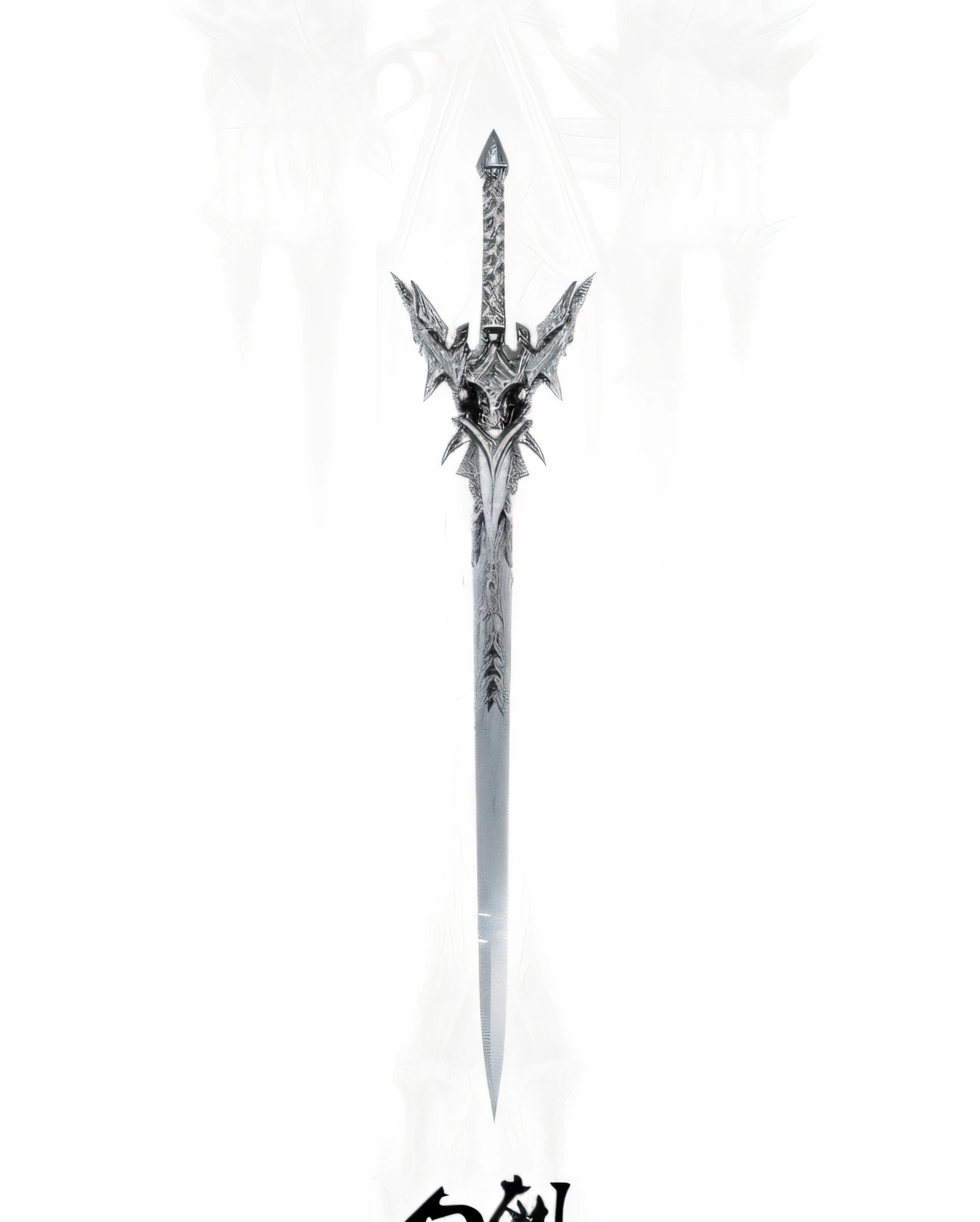 A close-up of a sword,There is a bird on it, sword design, giant sword, orkish sword, big sword, silver sword, armored sword blade, chainsword in the other, fantasy sword, steel sword, Huge sword, An evil sword, jagged sword, big sword, beautiful sword, shinning sword, huge oversized sword, Long sword, black iron sword