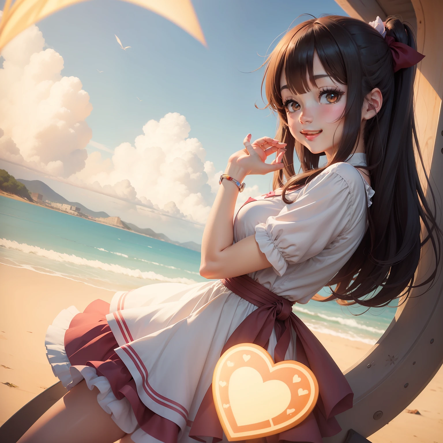 happy cute anime , taking a big heart , love love background , sweety