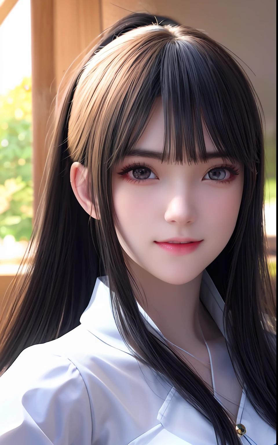 ulzzang -6500-v1.1, (Photorealsitic:1.4), animesque、anime styled、ssmile、portraitures、Beautiful, Moist pink eyes like crystal clear glass、Beautiful detailed woman, extremely detailed eye and face, Beautiful detailed eyes, huge filesize, ultra-detailliert, hight resolution, ighly detailed, top-quality, masterpiece, illustratio, ighly detailed, nffsw, unification, 8k wallpaper, splendid, finely detail, masterpiece, top-quality, Highly detailed ticker uniform 8K wallpaper, Light on the Face、电影灯光、19-year-old girl